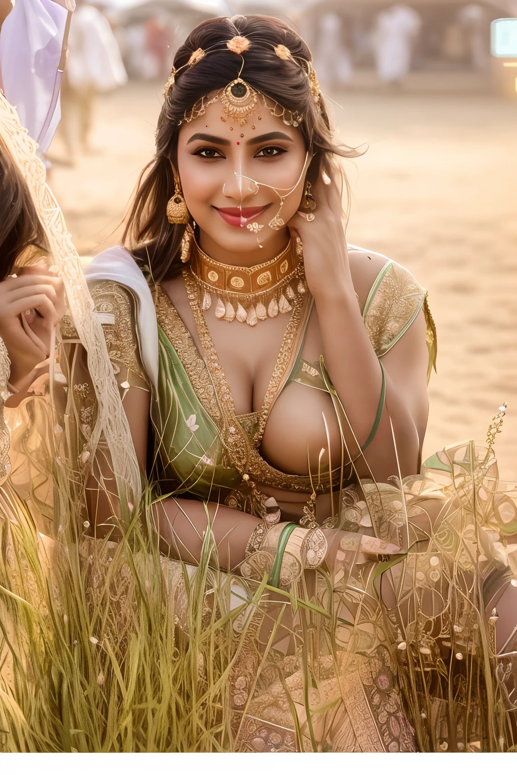 full body shot of smiling pakistani beauty in a summer festival, (extremely detailed CG unity 8k wallpaper),face incredibly detailed, lips, realistic, solo,medium breasts,skin tight, puffy , facial, masterpiece,best quality, Intricate, High Detail, dramatic,