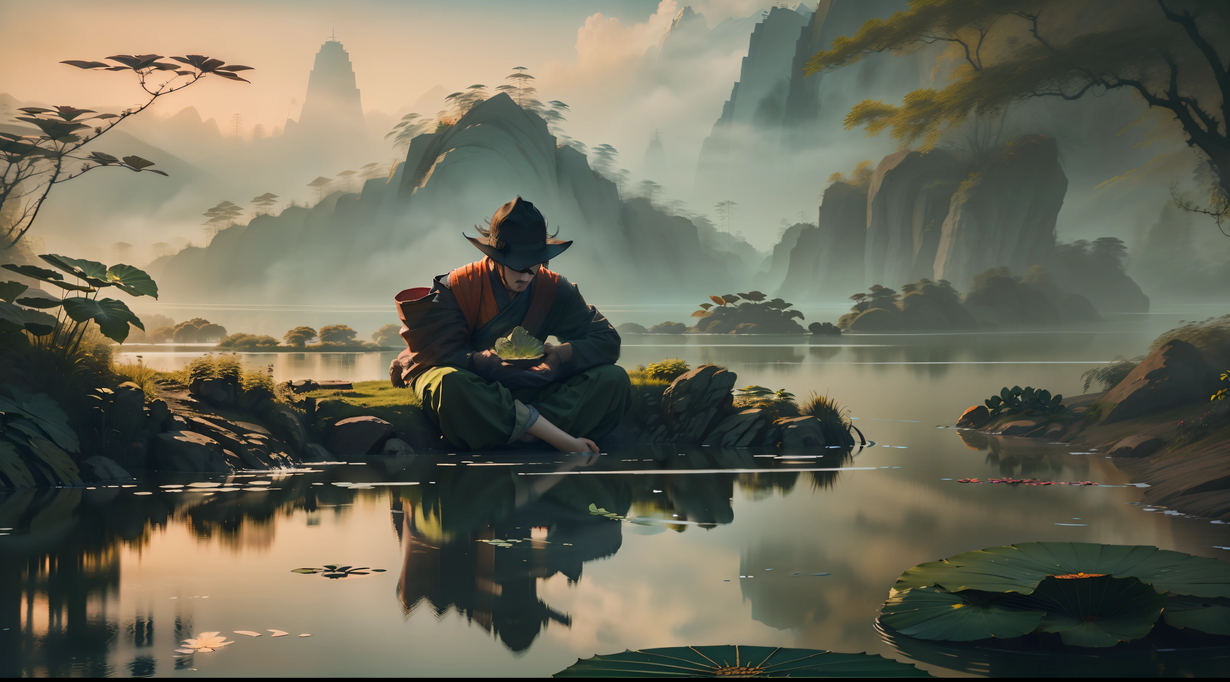 photo buddhist meditates in tranquil pond surrounded by lotus generative ai surrounded by water