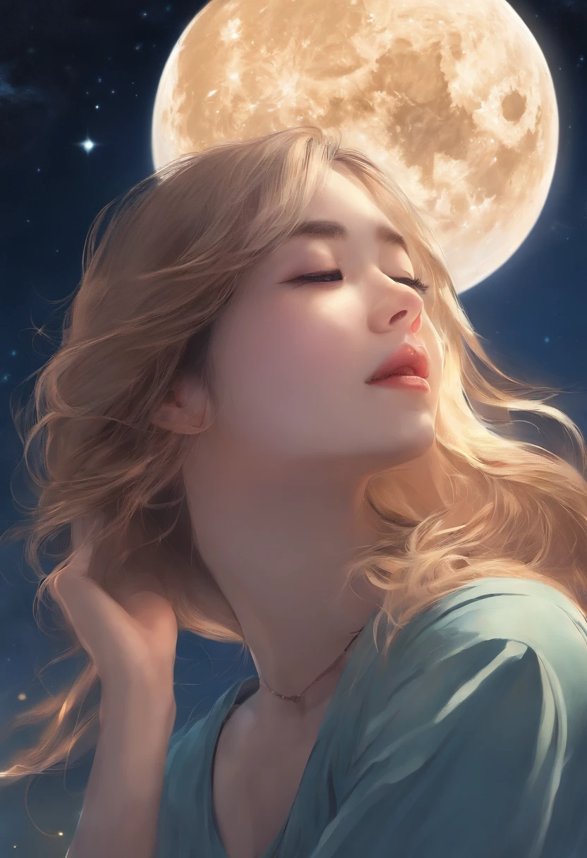 Full Moon Sky、nigh sky、Girl Looking Up At the Sky