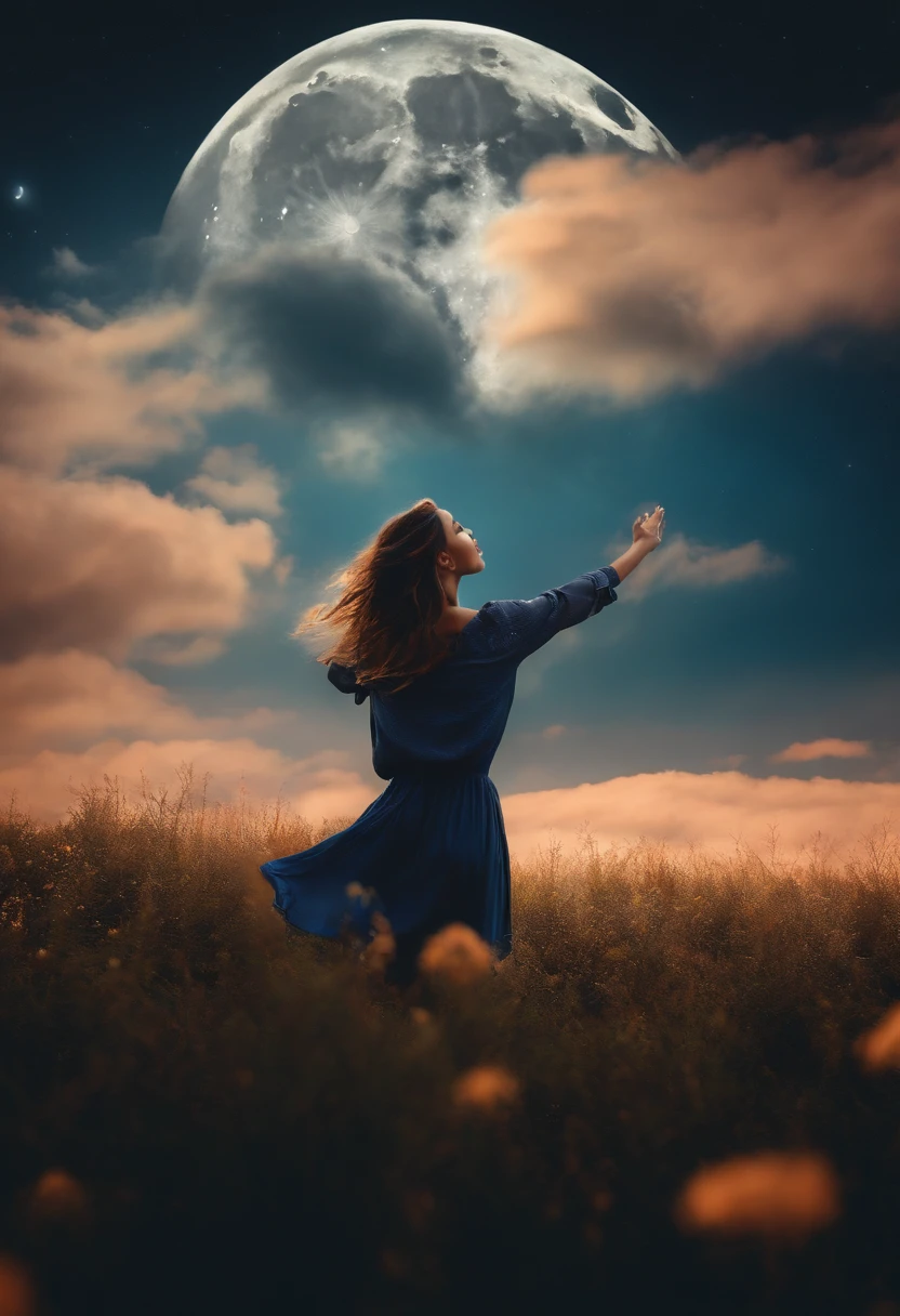 Full Moon Sky、nigh sky、Girl Looking Up At the Sky