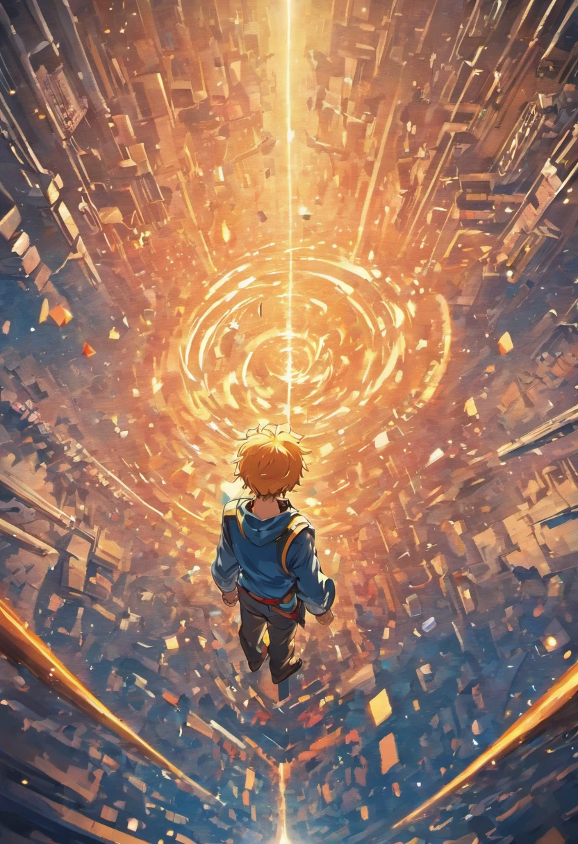 ridiculous resolution, high resolution, (masterpiece:1.4), super detailed, 1boy, seen from above, space, floating, --v 6