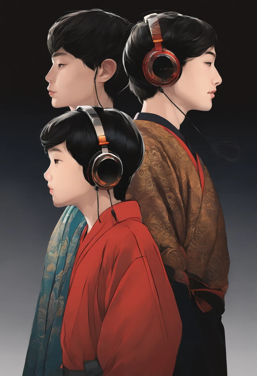 Cool profile ember head phone A dark-haired twinks illustratio japanes A Japanese style male child