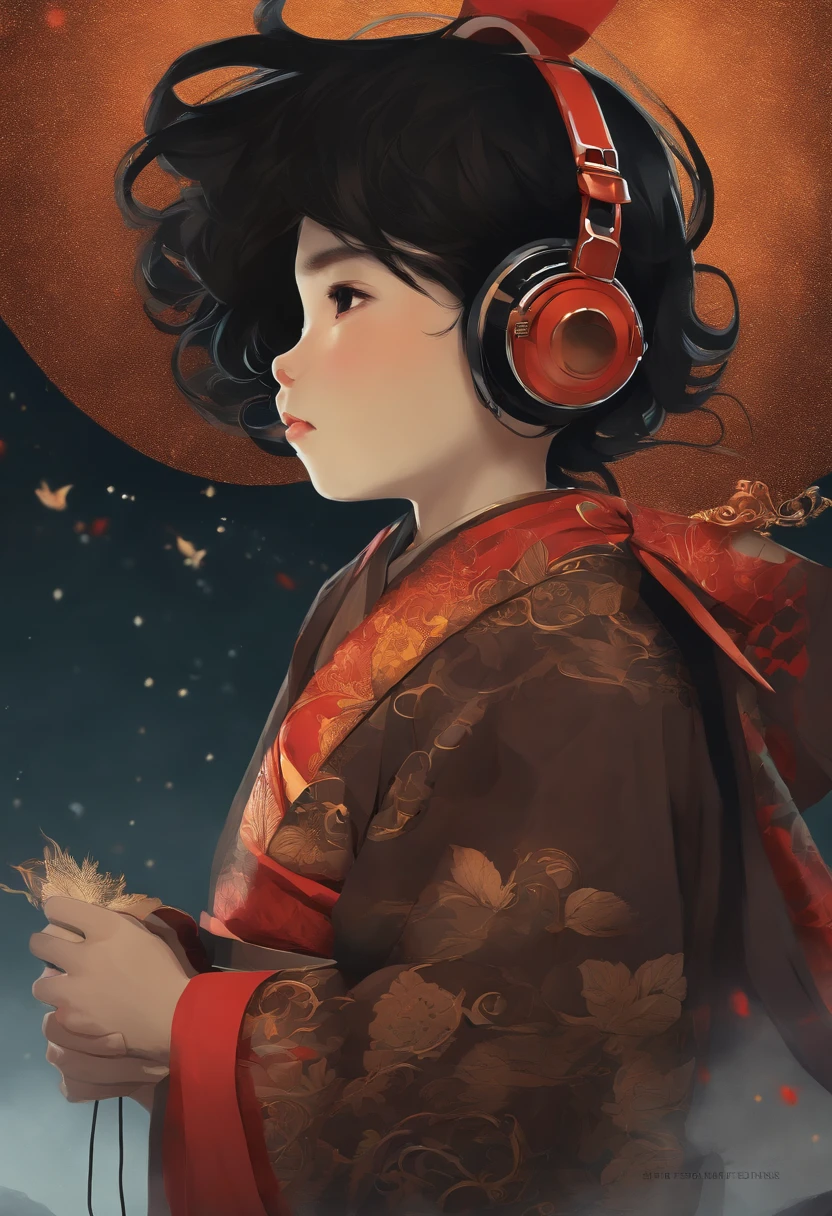 Cool profile ember head phone A dark-haired twinks illustratio japanes A Japanese style male child