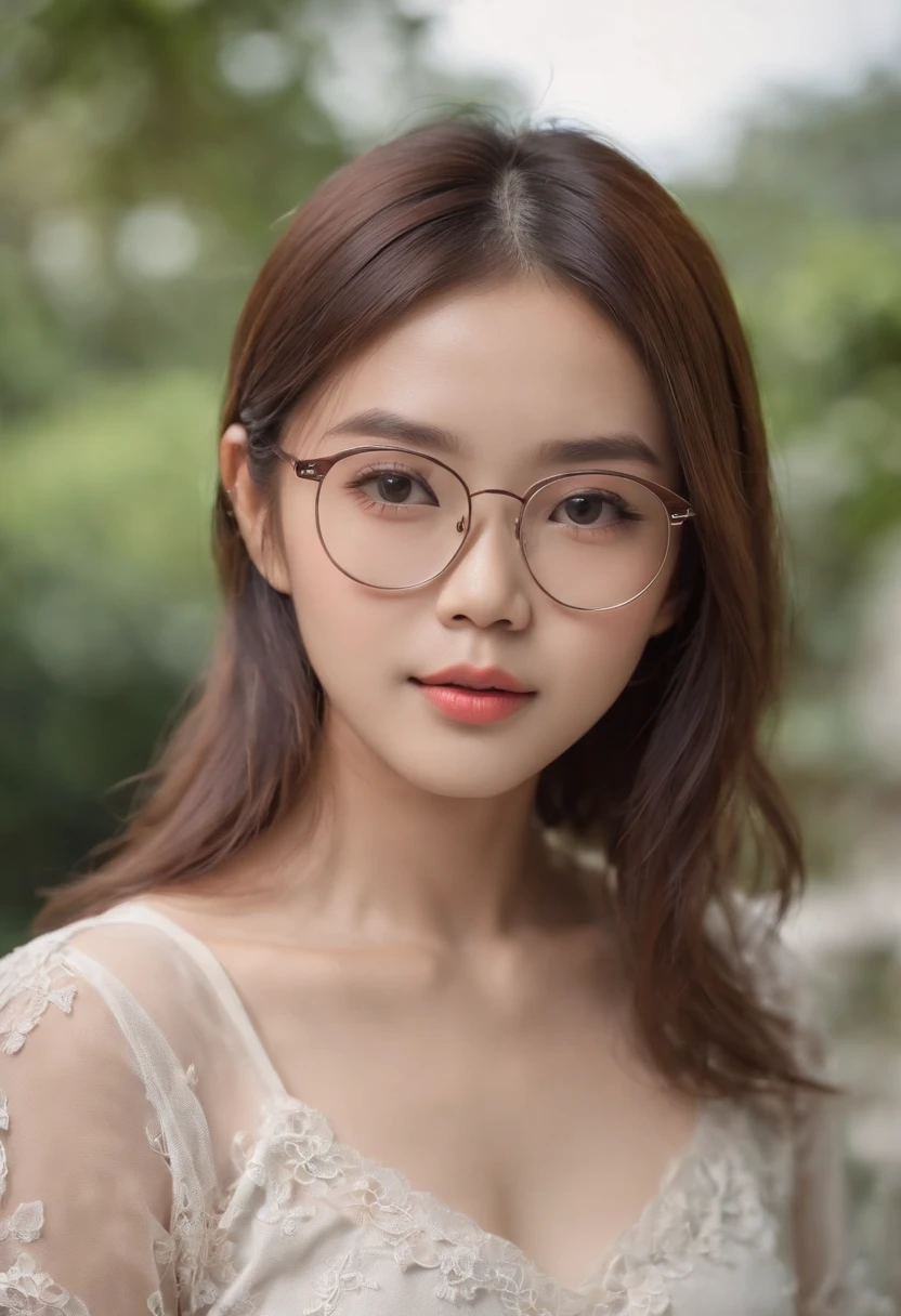 masterpiece, beautiful young girl japanese-indonesian, cute young girl in a transparent shirt and short skirt, girl wearing thin rounded glasses, cute young woman, asian, background placed in Indonesia