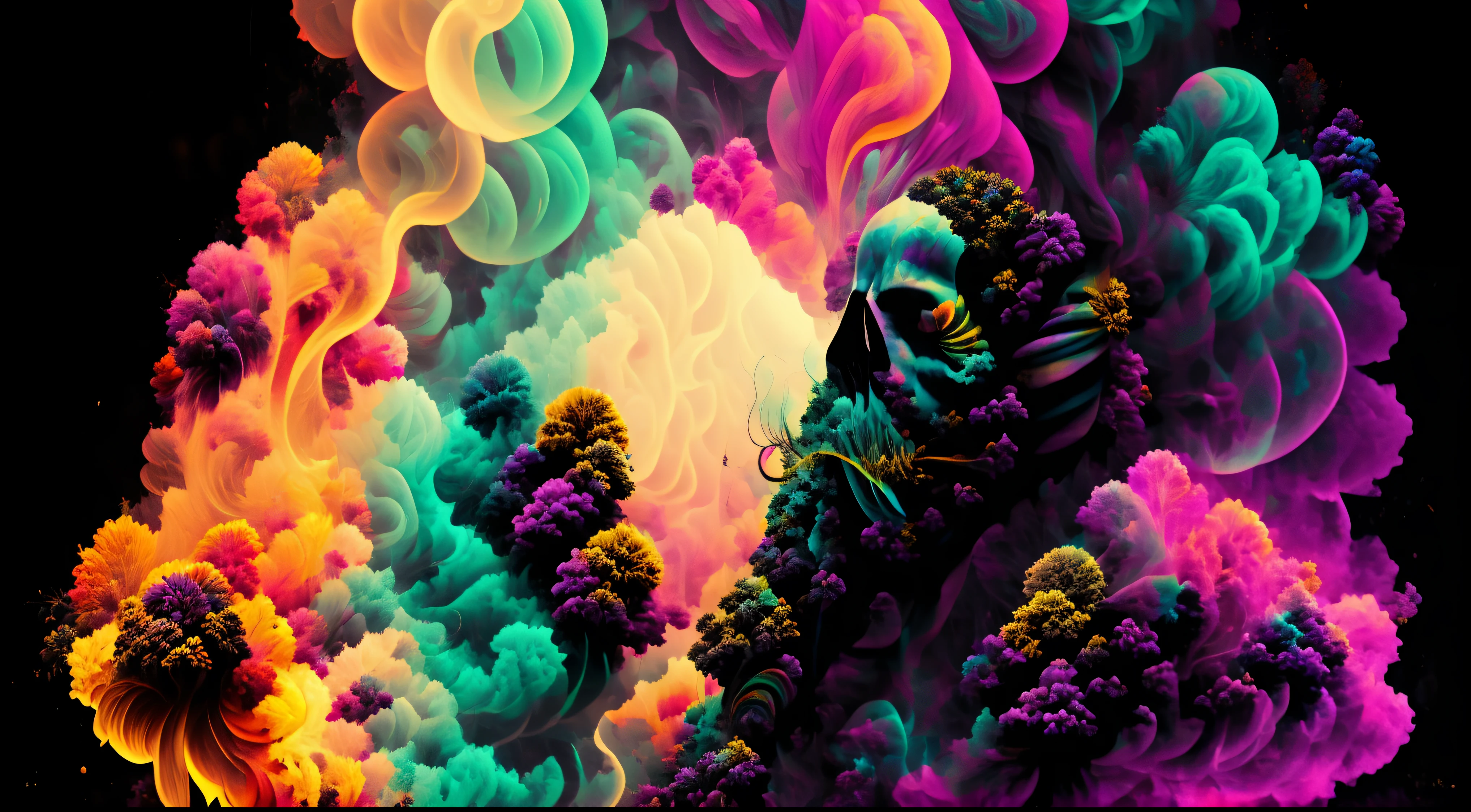 Un primer plano de un humo colorido se vierte sobre un fondo negro, humo de color fluido, humo colorido, Humo multicolor, humo coloreado, humo de colores brillantes, acid-colored smoke, Humo de color, humo de arco iris, Background of psychedelic smoke, Humo colorido en el fondo, humo espeso y colorido, Humo giratorio colores radiantes, nubes de humo de colores, humo arremolinado, Arte del humo fluido