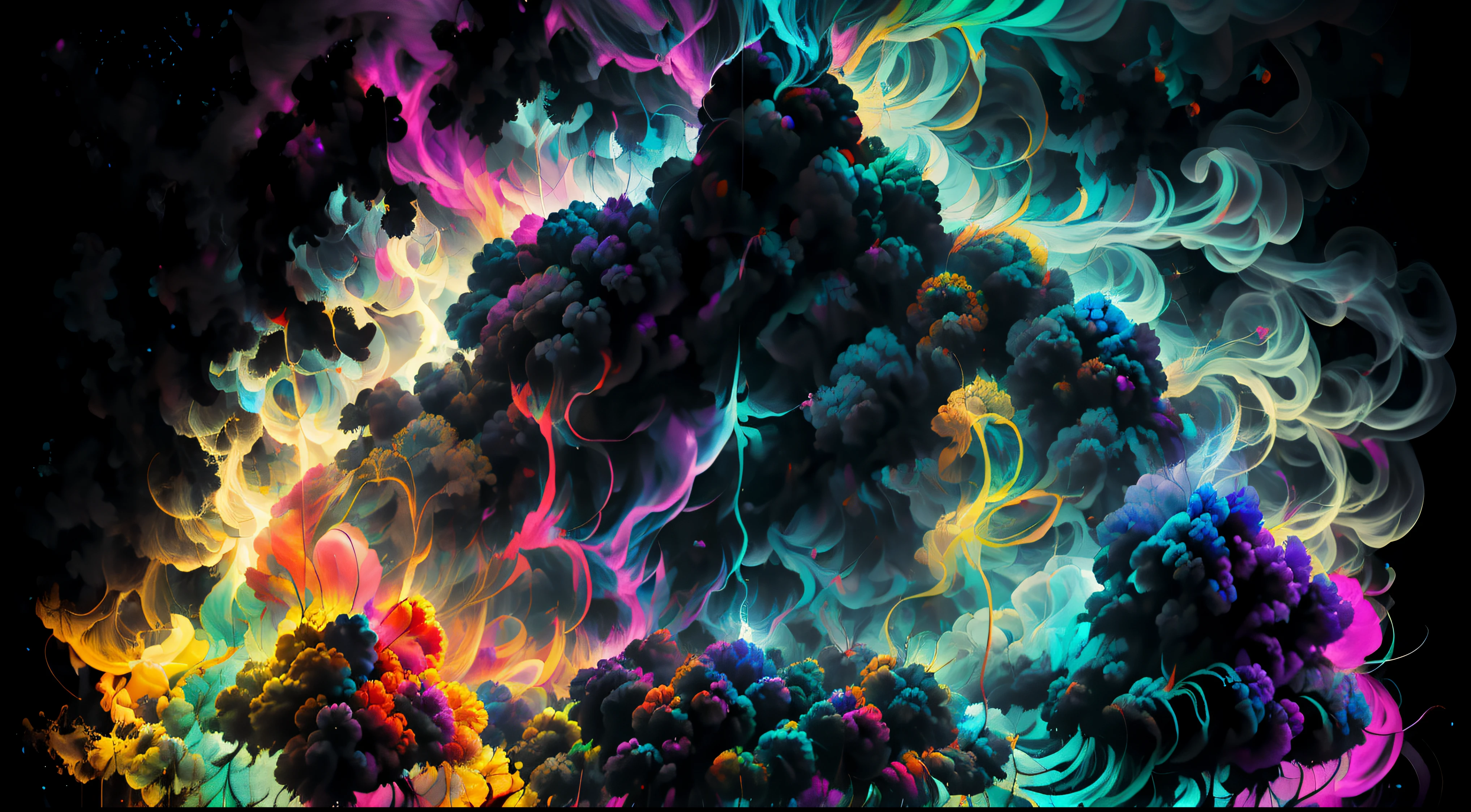 Un primer plano de un humo colorido se vierte sobre un fondo negro, humo de color fluido, humo colorido, Humo multicolor, humo coloreado, humo de colores brillantes, acid-colored smoke, Humo de color, humo de arco iris, Background of psychedelic smoke, Humo colorido en el fondo, humo espeso y colorido, Humo giratorio colores radiantes, nubes de humo de colores, humo arremolinado, Arte del humo fluido