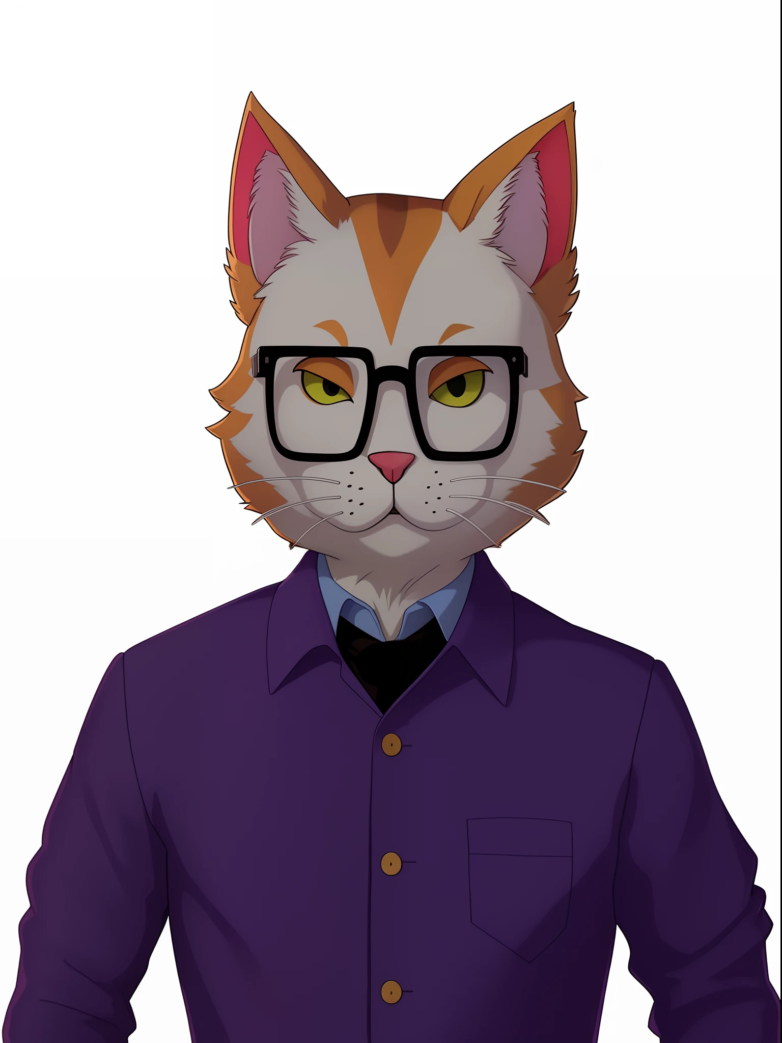 There is a cat wearing glasses and a shirt with tie, wearing doctors white coat and stethoscope, Retrato de personagem peludo, Retrato de antro, gato antro, Retrato de antro da obra-prima, um gato antro, Personagem altamente detalhado, retrato detalhado do caractere, bonito impressionante realista, anthropomorphic cat, Retrato do personagem do homem nerd, retrato de alta qualidade, desenho peludo profissional, Retrato do conceito do personagem de mim