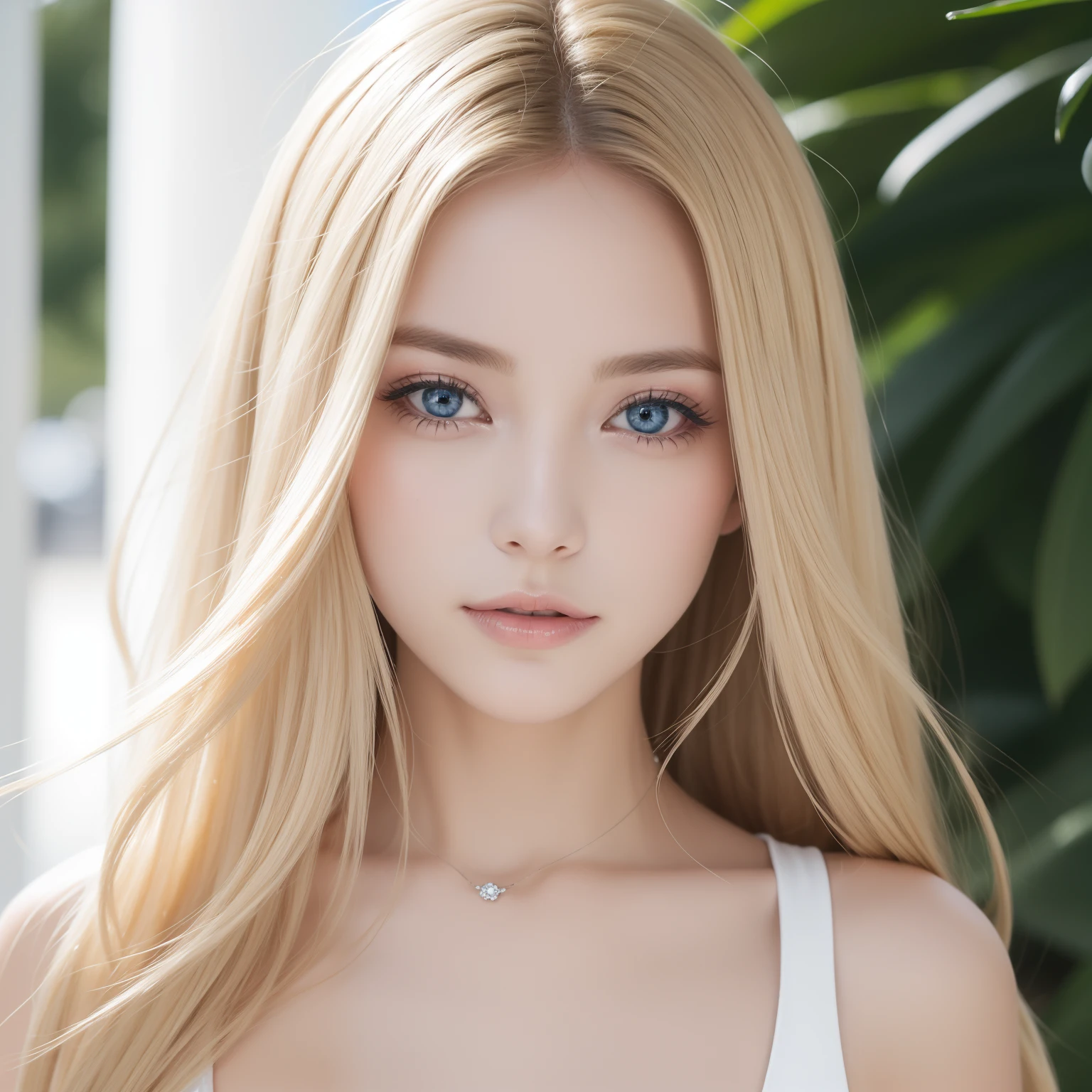 Peau blanche transparente brillante、Wind hair gets in the way of a pretty face、Colossal、20 ans mignon sexy petit beau visage、De beaux cheveux raides qui brillent、grand, Yeux bleu clair brillants、Longue frange soyeuse couvrant les yeux mignons, Sexy visage cachant cheveux super cheveux longs sexy mignon jeune femme long naturel blond brillant cheveux brillants