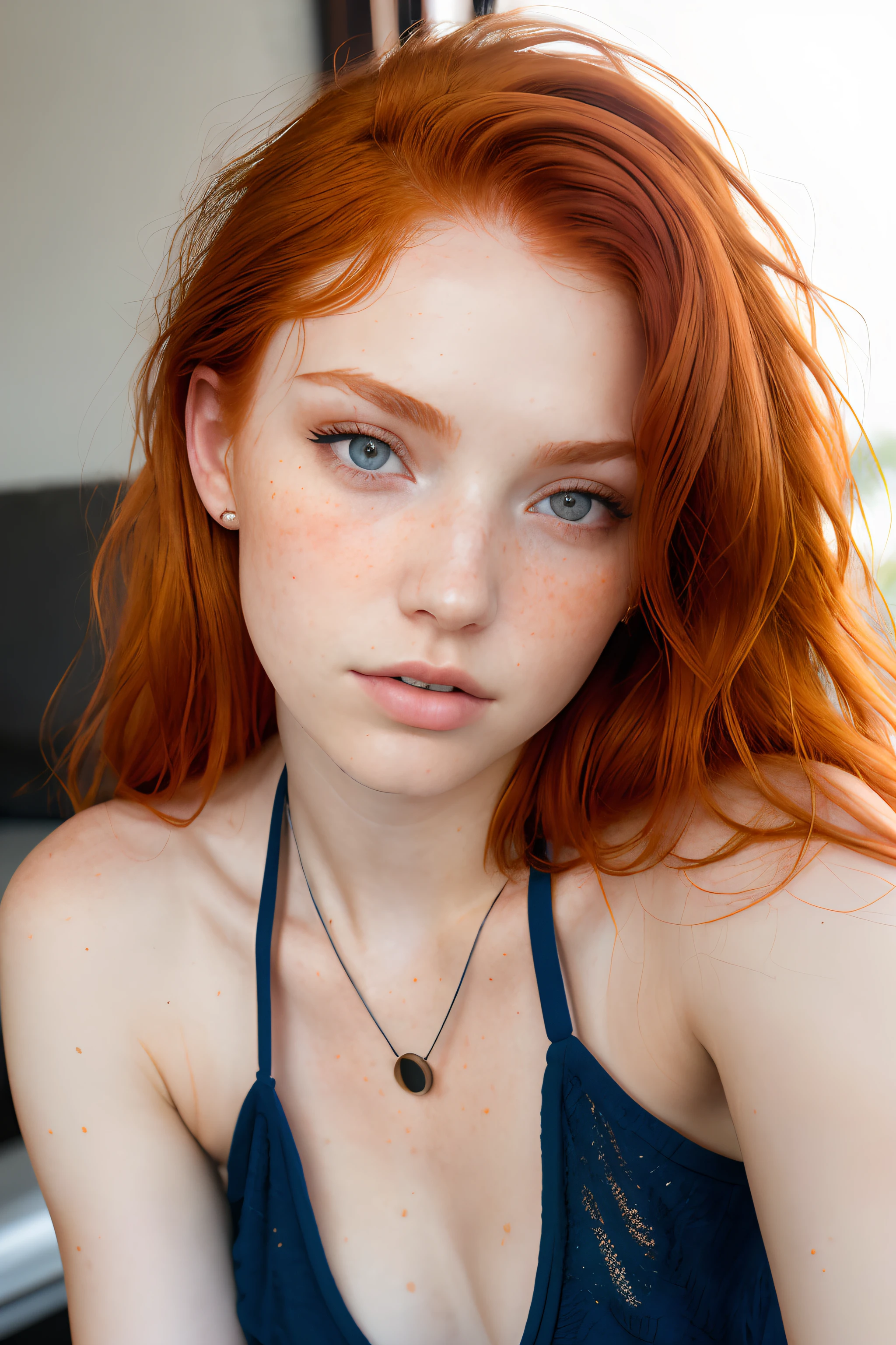 (8k, RAW photo, highest quality),(epic realistic:1.5), dynamic posture,erotic face,shirt,(detailed eyes:0.8),(looking at the camera:1.4), (highest quality), (best shadow),intricate details,cinematic,((skin:1.4)),interior, (long ponytail ginger hair:1.3),dark studio,(hdr:1.5),detailed, muted colors, freckles (bright lighting: 0.7), masterpiece, big angle shot, RAW photo (pale 18-year-old Irishwoman, looking up at the viewer), cute, (undressed, disheveled, with bright red matted hair), (sitting), full-length portrait, perfect face, captivating eyes, bright details, pouting lips, (high skin detail), freckles, medium breasts, hard nipples (tint: 0.6), (dirty: 0.8), (bloody: 0.7), Key lighting, (backlight: 0.5), medium depth of field, Canon 5D, 50mm lens, f/4 aperture, (ultra-detailed, complex detail), sharp focus, 8k, absurd, 8mm film grain, war photography,flirting with camera