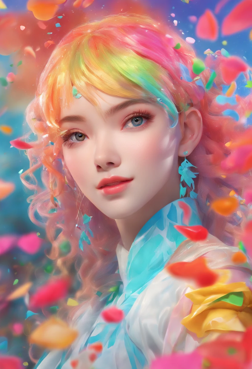((Shining)) , (Colorful), (Colorful),(Colorful), Colorful, Thick Paint Style, (Splash) (colored splashing),Flowers bloom all around
Vertical coating, Upper body, paint splatter, Acrylic Pigment, Gradient, Paint, Highest quality, Highest image quality, Masterpiece, Solo, Depth of field, facepaint, Colorful clothes,(ellegance: 1.2), opulent,long whitr hair,ventania,(ellegance:
1.3),(petals: 1.4),(((Masterpiece))),(((Best quality at best))),((ultra - detailed)) (illustratio),(dynamic angle),((floatking)),(Paintwork),((Loose hair)),(Solo),(1girll),(( (Detailed anima face))),((Beautiful detailed face)),collars,exposed bare shoulders,whaite hair,((The color hair)),((Striped hair)),Beautiful detailed eyes,(Gradient color eyes),(( (Colored eyes))),(((Colored back
scenery))),(((high saturated))),((ssmile))(((Surrounded by colorful splashes))) pic,(((Clothes get wet with water)))