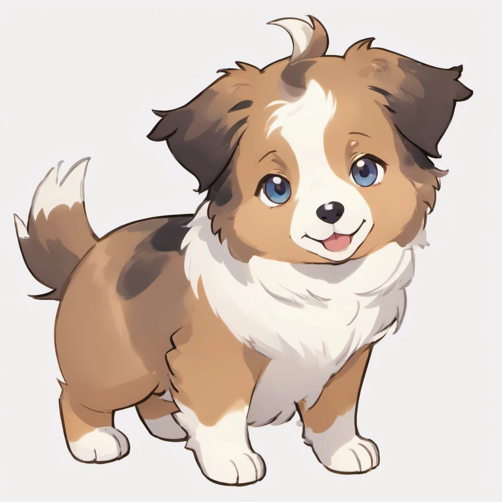 The Australian Shepherd, often referred to as an "Aussie," is a distinctive and energetic breed known for its intelligence, herding ability, and striking appearance. These dogs are of medium size and have a well-balanced and athletic build. They are slightly longer than they are tall, with a sturdy frame that conveys strength and agility.
One of the most notable features of the Australian Shepherd is its coat. They have a double coat consisting of a soft, dense undercoat and a longer, weather-resistant outer coat. The coat can vary in length but is typically straight to wavy. Australian Shepherds come in a variety of colors, including black, blue merle (a marbled pattern of gray and black), red, and red merle (a marbled pattern of red and gray). White markings are common and are often found on the face, chest, legs, and belly.
The tail of the Australian Shepherd is naturally bobbed or docked, meaning it is either very short from birth or surgically shortened. In some cases, they may have a full-length tail, but it's usually on the shorter side. Their eyes are another striking feature, known for being expressive and almond-shaped. They can come in various colors, and some Australian Shepherds even have heterochromia, where each eye is a different color.
Their ears are triangular and set high on the head, often folded forward or to the sides, giving them an alert and attentive expression. The head of an Australian Shepherd has a well-defined stop where the forehead meets the muzzle. The muzzle is of moderate length and width, and their nose can be black or liver-colored, depending on coat color. Their lips are clean and close-fitting.
sowsow pokemon art style, white background, the right eye is blue and the left eye is hazel,