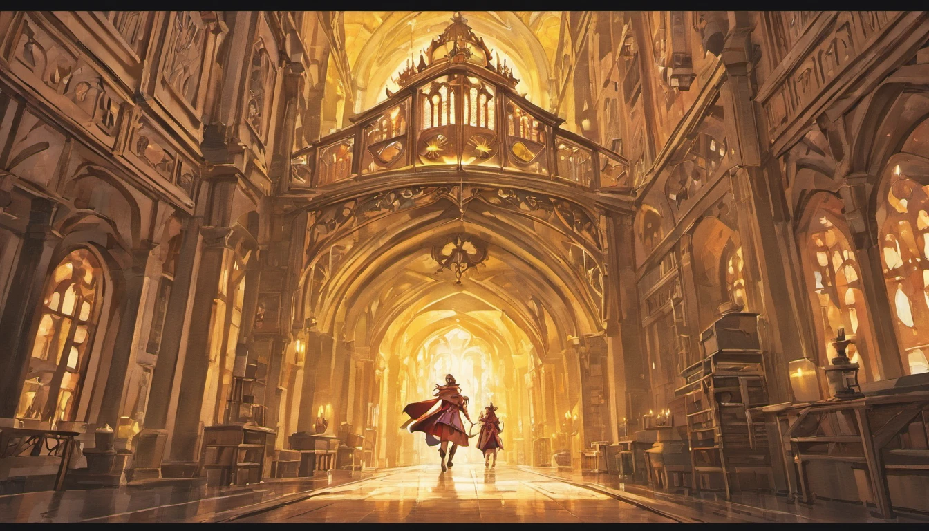 Illustration Metro vilage, Maisons volantes, (Medieval houses fly), Maisons solitaires, Escalier en bois, (train volant), Yellow flag of the red star, Vue horizontale, High detail, Motos volantes en bois, fantaisie, (no human)