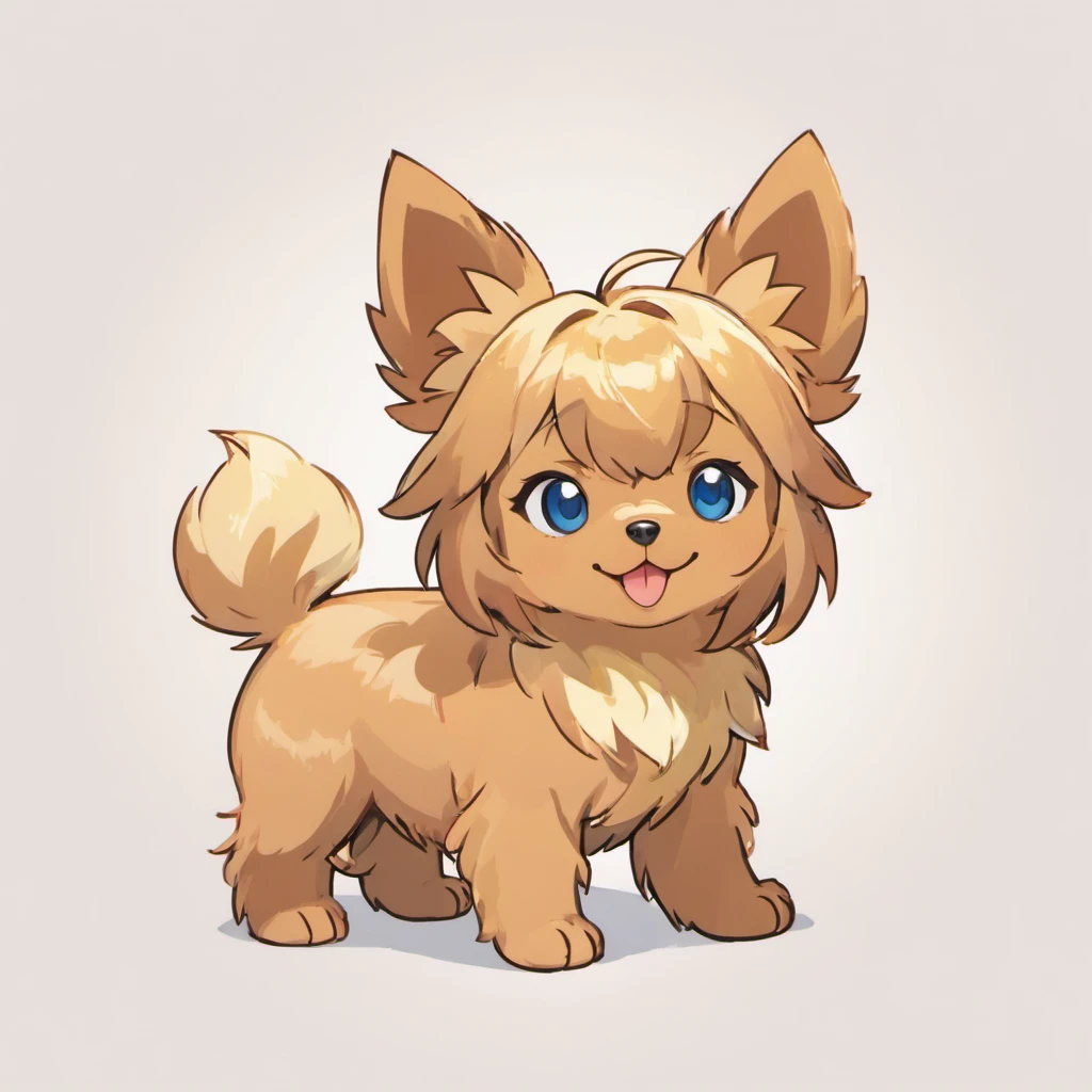 The adult Yorkshire Terrier, affectionately known as a "Yorkie," is a breed celebrated for its dainty appearance and confident disposition. Despite its diminutive size, this small canine exudes elegance and charm.
One of the most striking features of the Yorkshire Terrier is its luxurious coat. With a fine, silky texture, this coat showcases a combination of tan colors.
In terms of their physical attributes, Yorkshire Terriers are petite and compact, with a well-proportioned and delicate build. Their posture is characterized by a level back and a slightly arched neck, which adds to their overall sense of vitality and energy.
The head of a Yorkshire Terrier is small and features a slightly flat top. Their muzzle is short, accentuating their black nose. Their round, expressive eyes are dark and often framed by long eyelashes, imparting a charming and engaging appearance. Ears, small and V-shaped, stand erect, reflecting alertness and attentiveness.
Their limbs are straight and fine-boned, while their small, round feet boast black toenails. Despite their delicate appearance, Yorkshire Terriers move with grace and sprightliness.
The tail of the Yorkshire Terrier is typically docked, leaving it short and carried high. When not docked, it showcases the same silky blue and tan hair as the rest of their body.
Overall, Yorkshire Terriers possess a confident and spirited expression, characterized as "self-assured." Their small stature is counterbalanced by their vivacious personalities, known for loyalty and affection, making them cherished and endearing companions. Looks a little like the pokemon Lillipup, artwork by sowsow, white background,