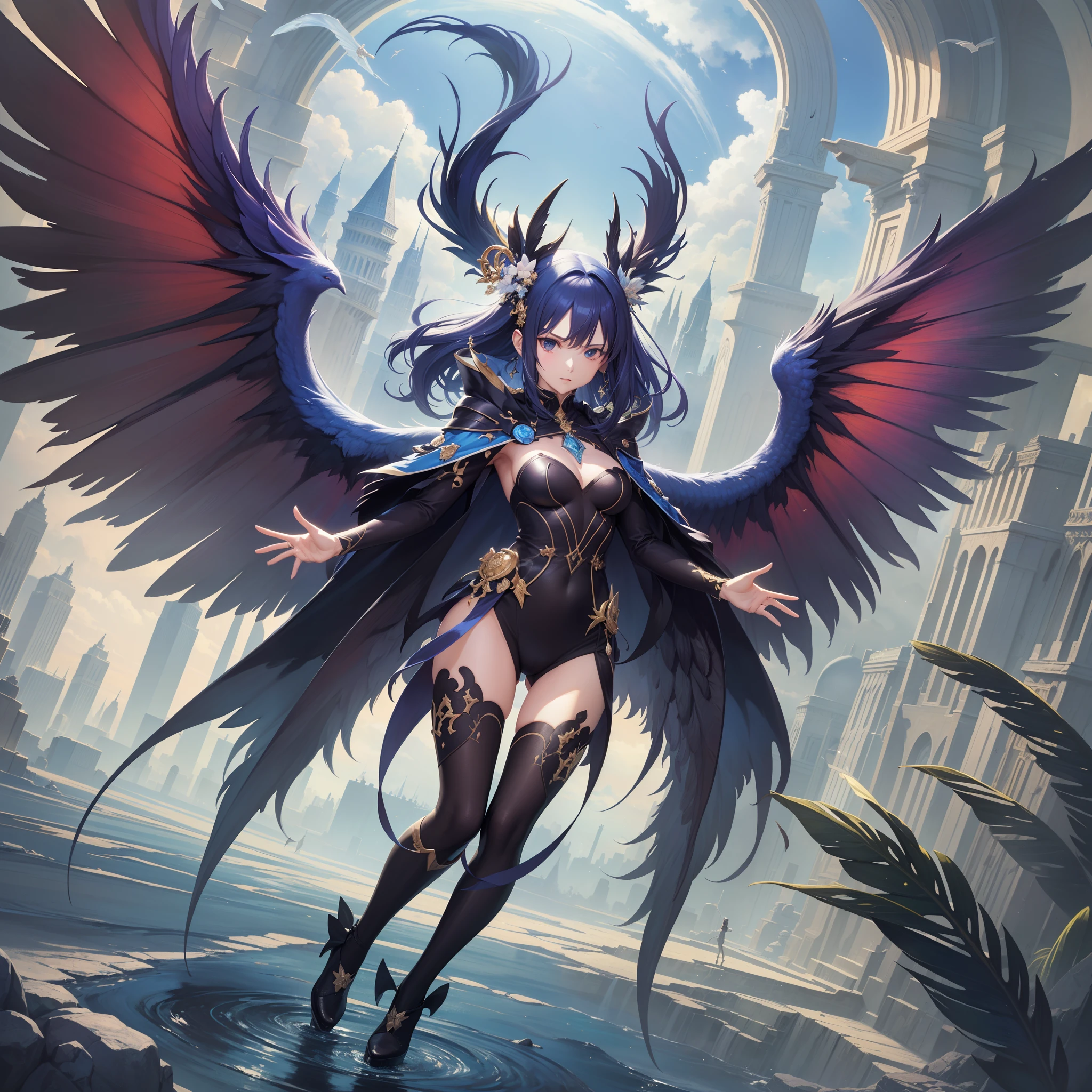 ((Finest quality)),(超A high resolution),(ultra-detailliert),((Best Anime)),sharpnes,Clear,Fantasy art with astounding depictions, ((femele:1.6)),Harpyia,Flying in the sky