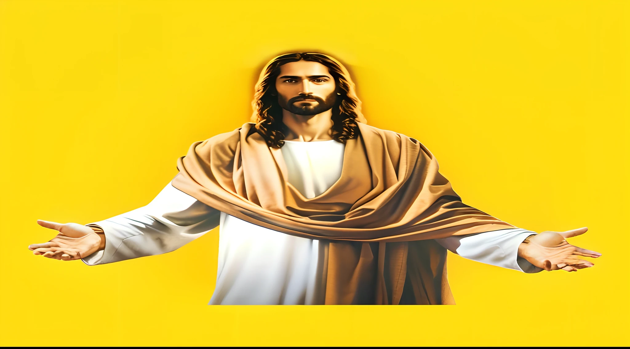 Image of Jesus standing in the clouds with his arms outstretched, Jesus Cristo, Jesus is exuding His glory in light, Jesus Celestial, maximum quality, maximum details, imagem realista, ultrarrealista | |, Maximum quality in everything, 8k, maximum quality and detail