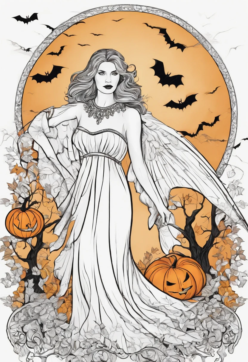 Line drawing,color no,Coloring book for kids,White background,Clear black lines isolated on white background,Halloween,batt、the bats