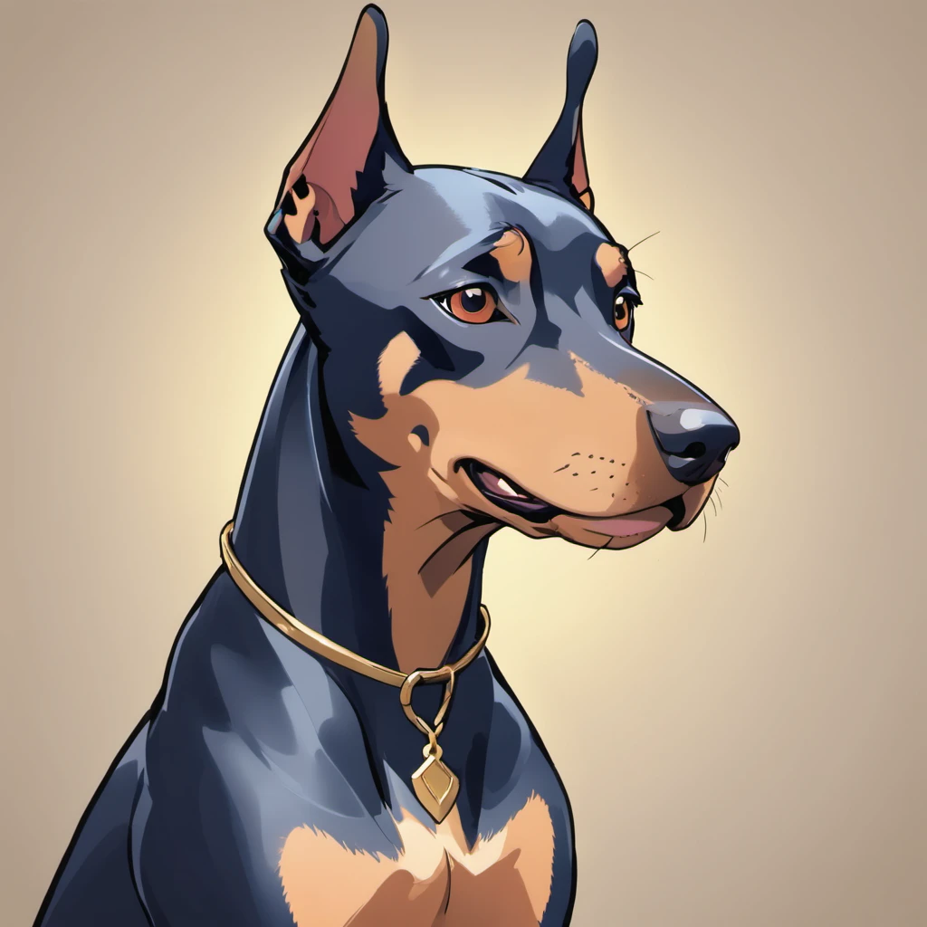 In the enchanting art style reminiscent of Pokémon artist Sowsow, the adult Doberman Pinscher comes to life as a striking and regal breed, known for its powerful and commanding presence. This artistic portrayal beautifully captures the essence of the Doberman Pinscher's attributes, resulting in a captivating and dynamic illustration.
The Doberman Pinscher, in this interpretation, is depicted with a sleek and muscular build that emphasizes its strength and agility. The coat is portrayed with a shiny and dark, solid color, commonly seen in black or rich shades of red. The artist has masterfully recreated the glossy texture, adding depth and dimension to the illustration.
The Doberman's head, elegantly shaped, showcases a well-defined stop and an imposing muzzle. The eyes, inspired by Sowsow's signature style, are both intense and expressive, capturing the breed's alert and intelligent gaze. The powerful jawline is highlighted, showcasing the Doberman's characteristic strength and determination.
The artist pays meticulous attention to the breed's iconic cropped ears, rendering them with precision and authenticity. The tail, portrayed in its natural, docked state, is strong and purposeful, adding to the Doberman's dynamic appearance.
The Doberman is depicted in a poised and alert stance, ready to spring into action at a moment's notice. Its expression exudes confidence and loyalty, capturing the essence of the breed's protective nature and unwavering devotion to its human companions.
Set against a backdrop that complements the Doberman's elegant and bold presence, the artwork features intricate details, such as the breed's well-defined musculature, which add depth and realism to the illustration. The overall composition beautifully marries the Doberman Pinscher's powerful attributes with the captivating artistry of Pokémon artist Sowsow's distinctive style, resulting in a striking and memorable representation that pays homage to this majestic breed.