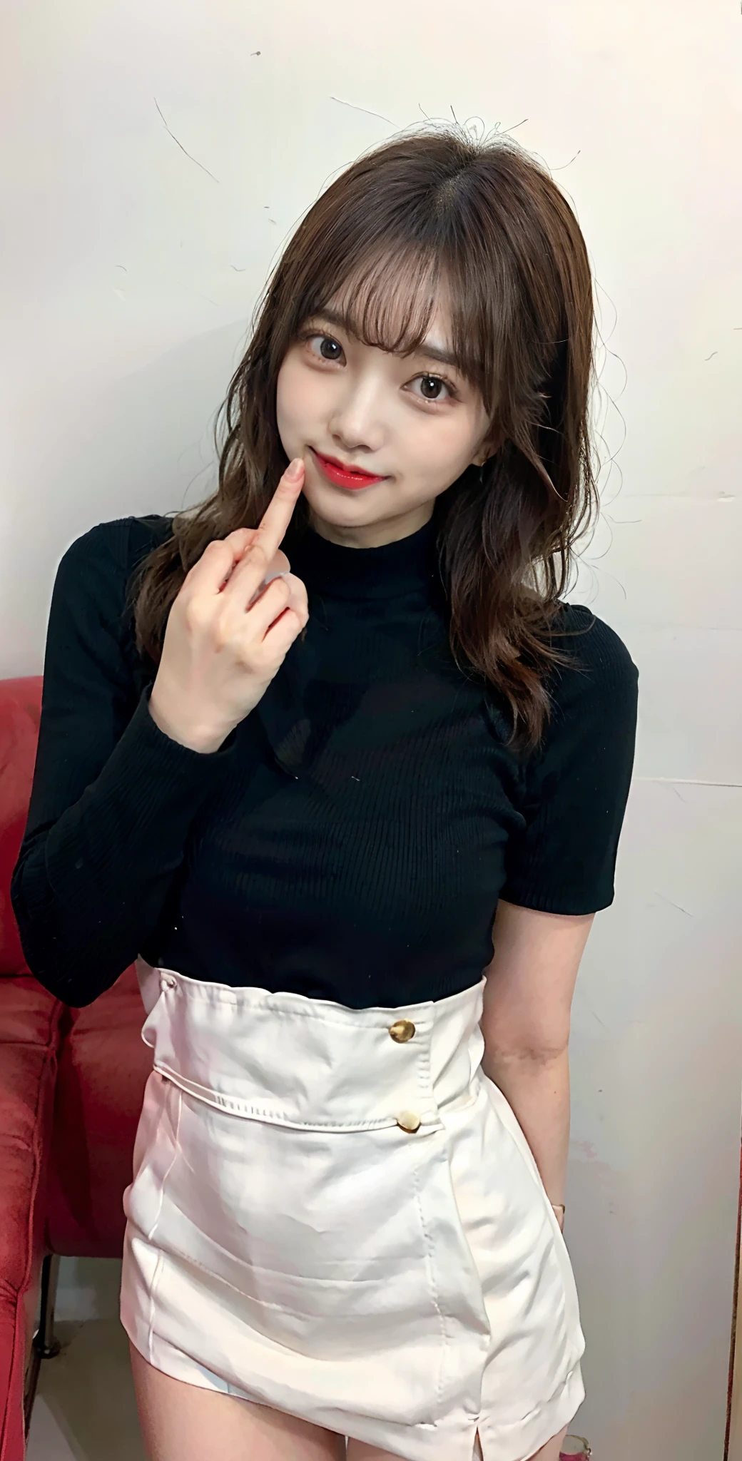 ulzzang -6500-v1.1, Middle Finger、Woman's Ko、bangss、Colossal tits、Photo Stick、4K,cute little、a smile