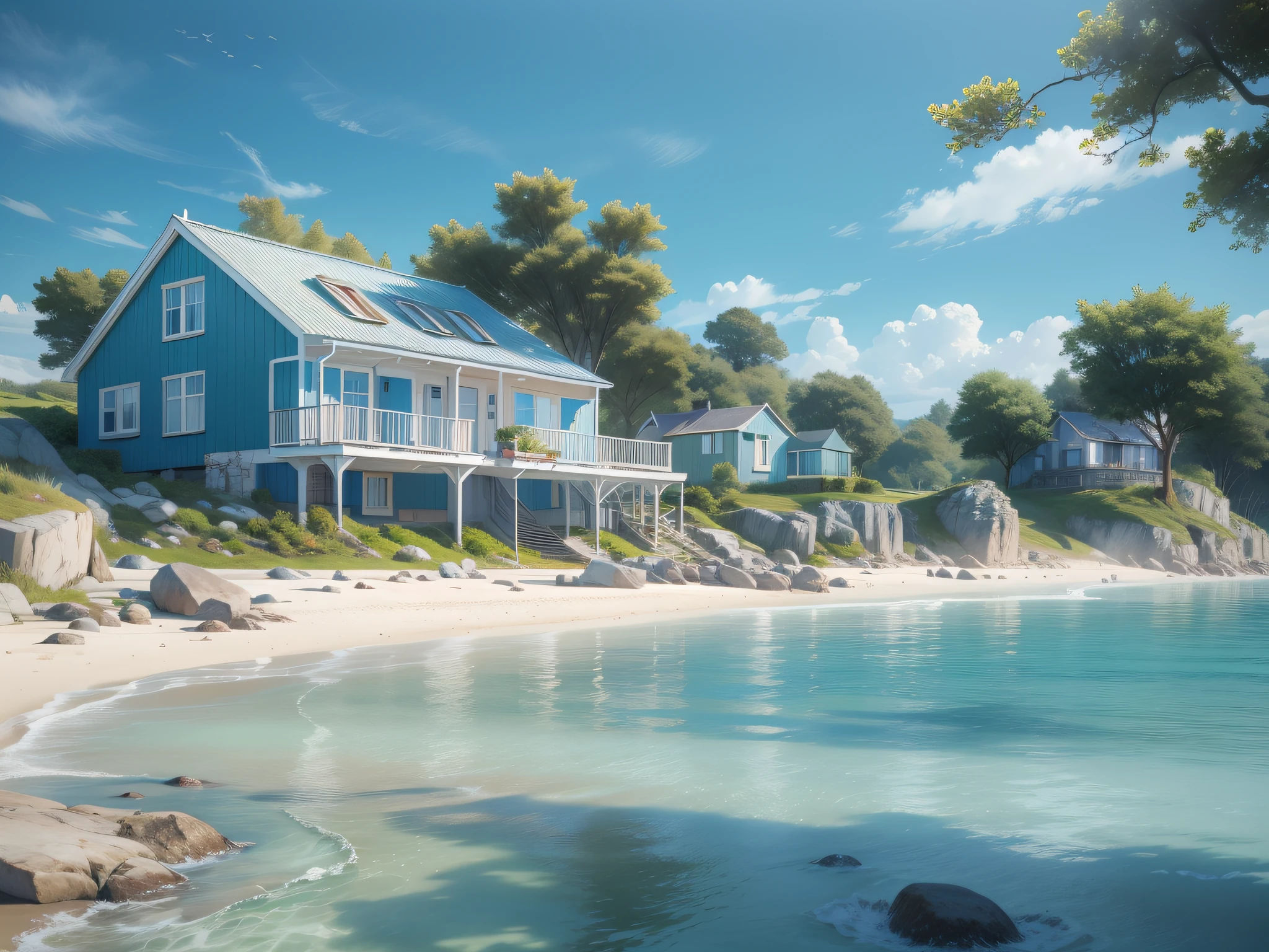 Seaside holiday home, Blue sky, the detail, 4K, k hd, high high quality.
