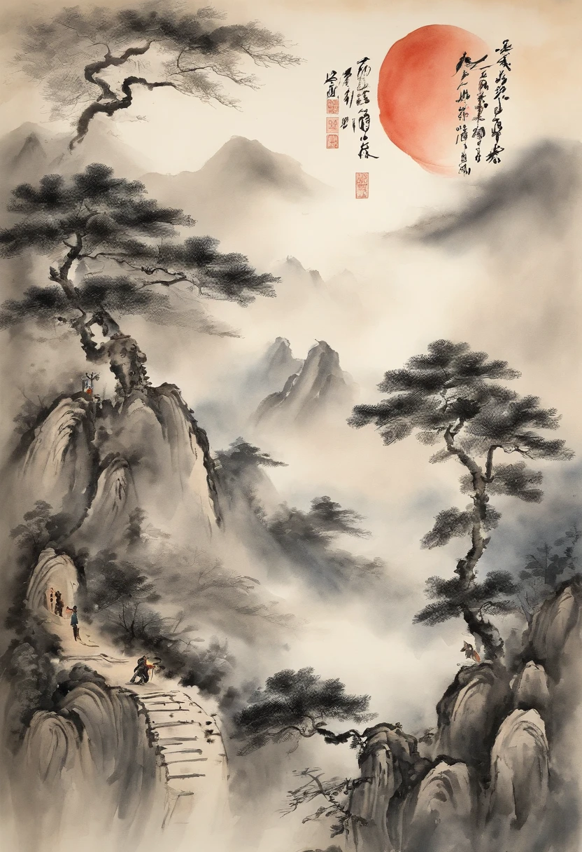 (tmasterpiece，best qualtiy：1.2），Tradition Chinese Ink Painting，Song Dynasty aesthetics，The moon is big，swordsman