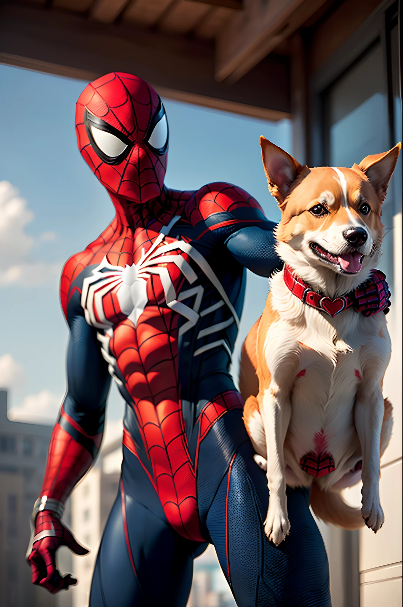 Spiderman, village, dog, hut