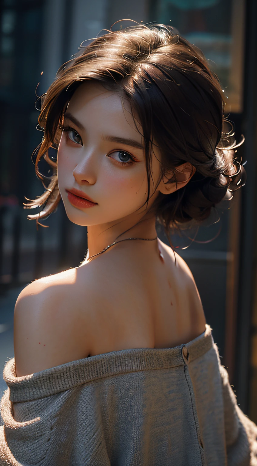 Best quality, masterpiece, ultra high res, (photorealistic:1.4), raw photo, 1girl European Caucasian, off shoulder, cinematic lighting