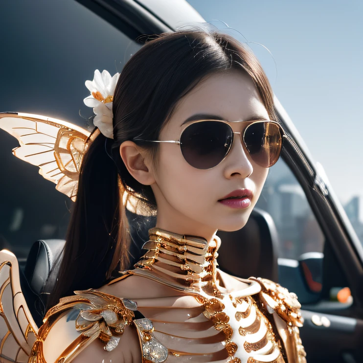Wear thick gold-framed reflective sunglasses,32K(tmasterpiece,k hd,hyper HD,32K)Burgundy double ponytail,Silver Skull Abandoned Area of the Pond,Indigo Skull King ,Hold the steering wheel in your hand (The skeleton is realistic:1.4),Skull pattern robe,Silver skull flower ornaments,Petals flutter,Colored ball head,Hold your head high,Be proud,The nostrils look at people, A high resolution, the detail, RAW photogr, Sharp Re, Nikon D850 Film Stock Photo by Jefferies Lee 4 Kodak Portra 400 Camera F1.6 shots, Rich colors, ultra-realistic vivid textures, Dramatic lighting, Unreal Engine Art Station Trend, cinestir 800,Hold your head high,Be proud,The nostrils look at people,Tsundere,Petals flutter,Petals flutter,Sprinkle with gold dust,Fluttering,Impeccable,( reasonable design, Clear lines, High sharpness,Best quality, Very detailed skeleton, The skeleton of a masterpiece, offcial art, movie light effect, 4K skeleton(((Wear thick gold-framed reflective sunglasses)))Transparent wings,(baton)(Baton in hand)(Giant stick)baton,
Warming up