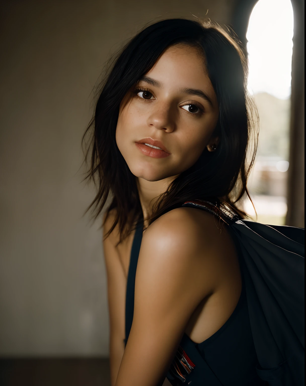 portrait of jortega looking at viewer, giving kiss, joyful, masterpiece, extremely detailed skin, photorealistic, heavy shadow, dramatic and cinematic lighting, key light, fill light
