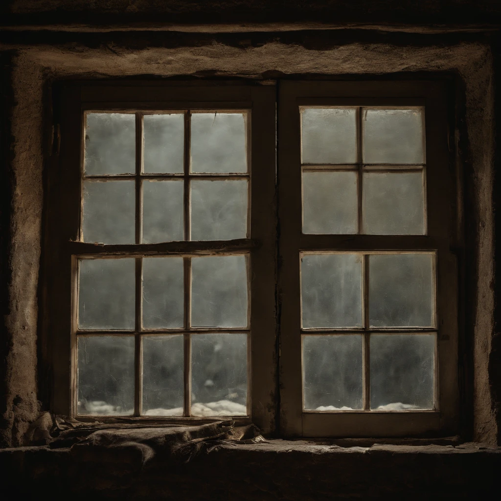 old and ruined window, close shot