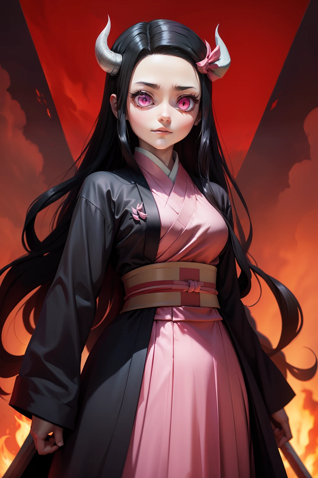 Nezuko from demon slayer anime standing still in demon form