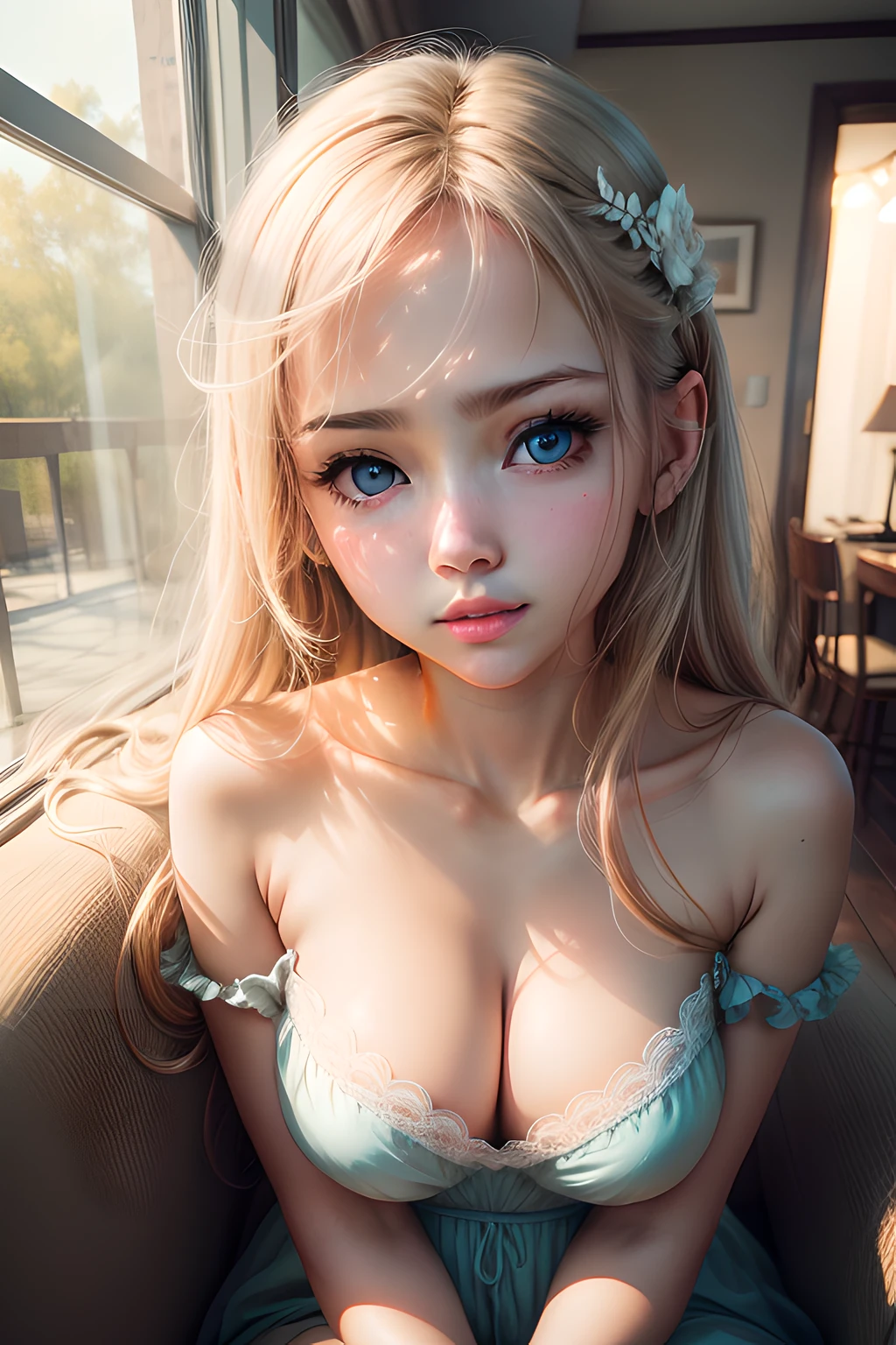 best quality, soft color tones, natural lighting, delicate facial features, graceful posture, deep gaze, vibrant colors, dreamlike atmosphere