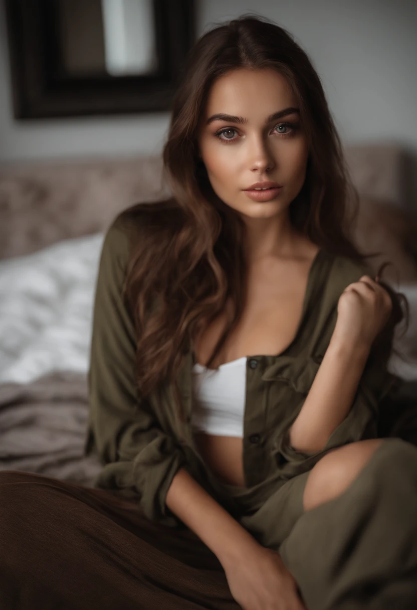 arafed woman topless, sexy girl with brown eyes, portrait sophie mudd, brown hair and large eyes, selfie of a young woman, bedroom eyes, violet myers, without makeup, natural makeup, looking directly at the camera, face with artgram, subtle makeup, stunning full body shot, in park