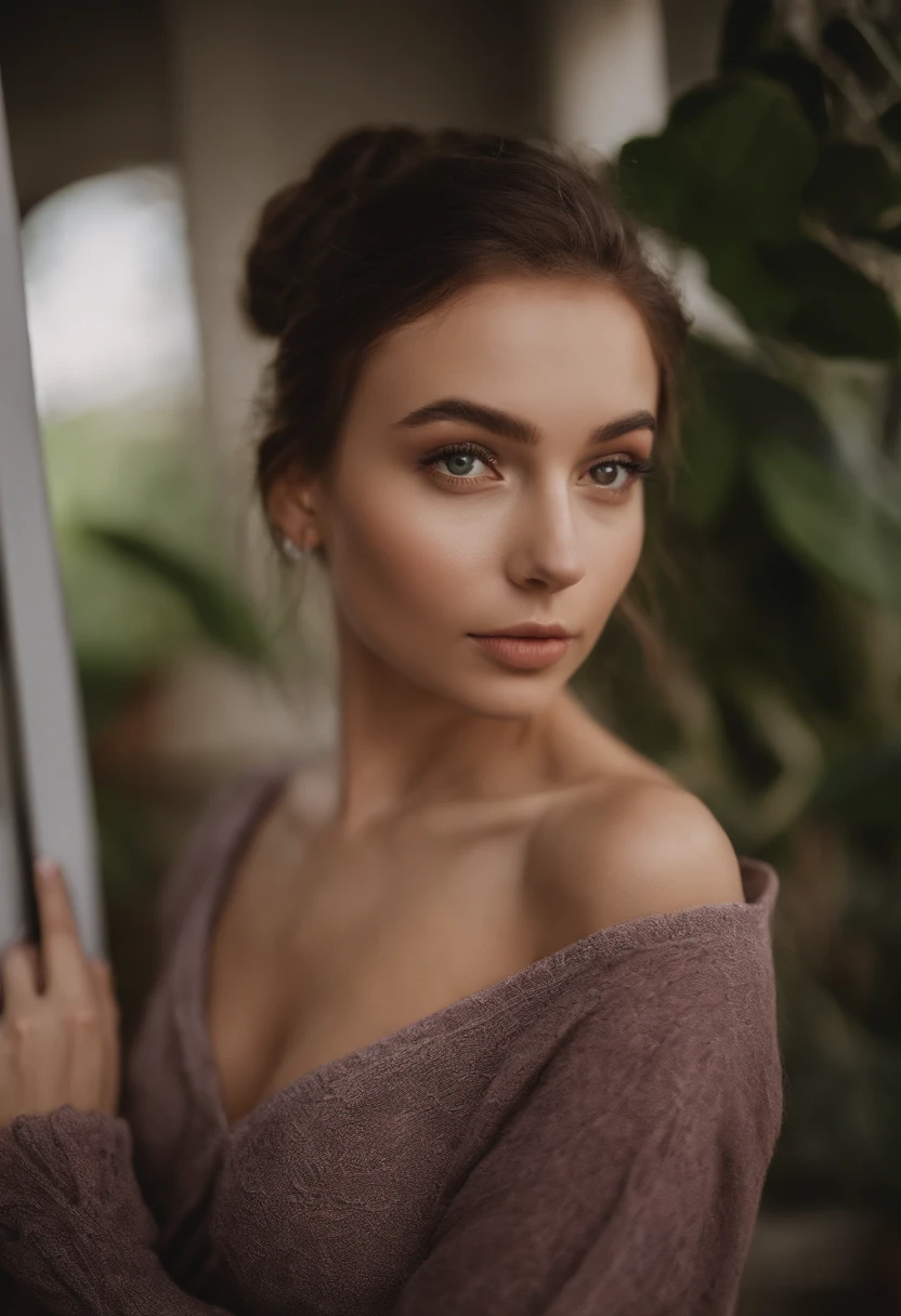 arafed woman topless, sexy girl with brown eyes, portrait sophie mudd, brown hair and large eyes, selfie of a young woman, bedroom eyes, violet myers, without makeup, natural makeup, looking directly at the camera, face with artgram, subtle makeup, stunning full body shot, in park