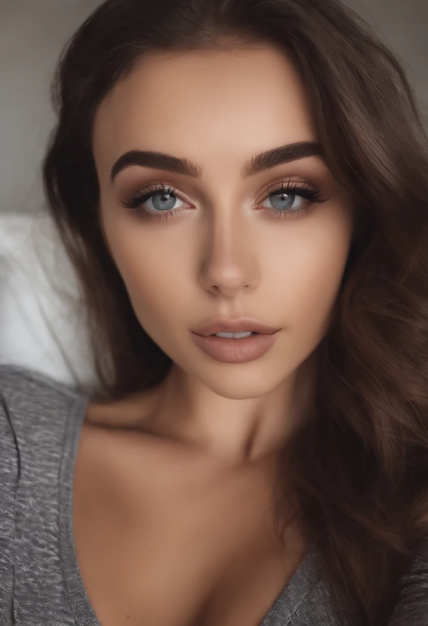 arafed woman topless, sexy girl with brown eyes, portrait sophie mudd, brown hair and large eyes, selfie of a young woman, bedroom eyes, violet myers, without makeup, natural makeup, looking directly at the camera, face with artgram, subtle makeup, stunning full body shot, in park