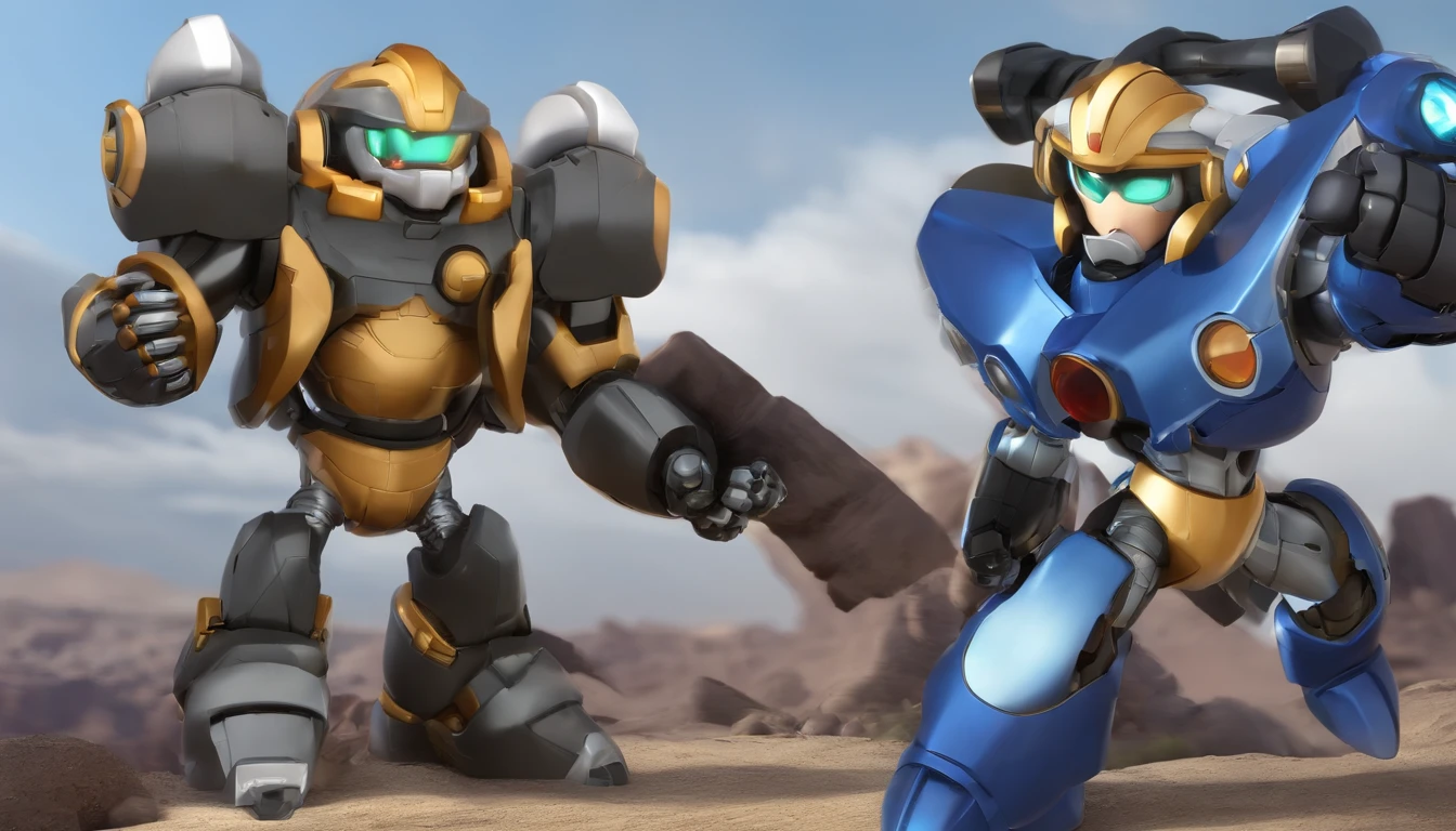 mega man, gear mecha, megaman, wario as the armored titan, scarab reploid, cute elaborate epic robot, mechanical warrior, danny devito as dr. robotnik, varguyart style, official artwork, mecha anthropomorphic penguin, raypunk, hq artwork, official art