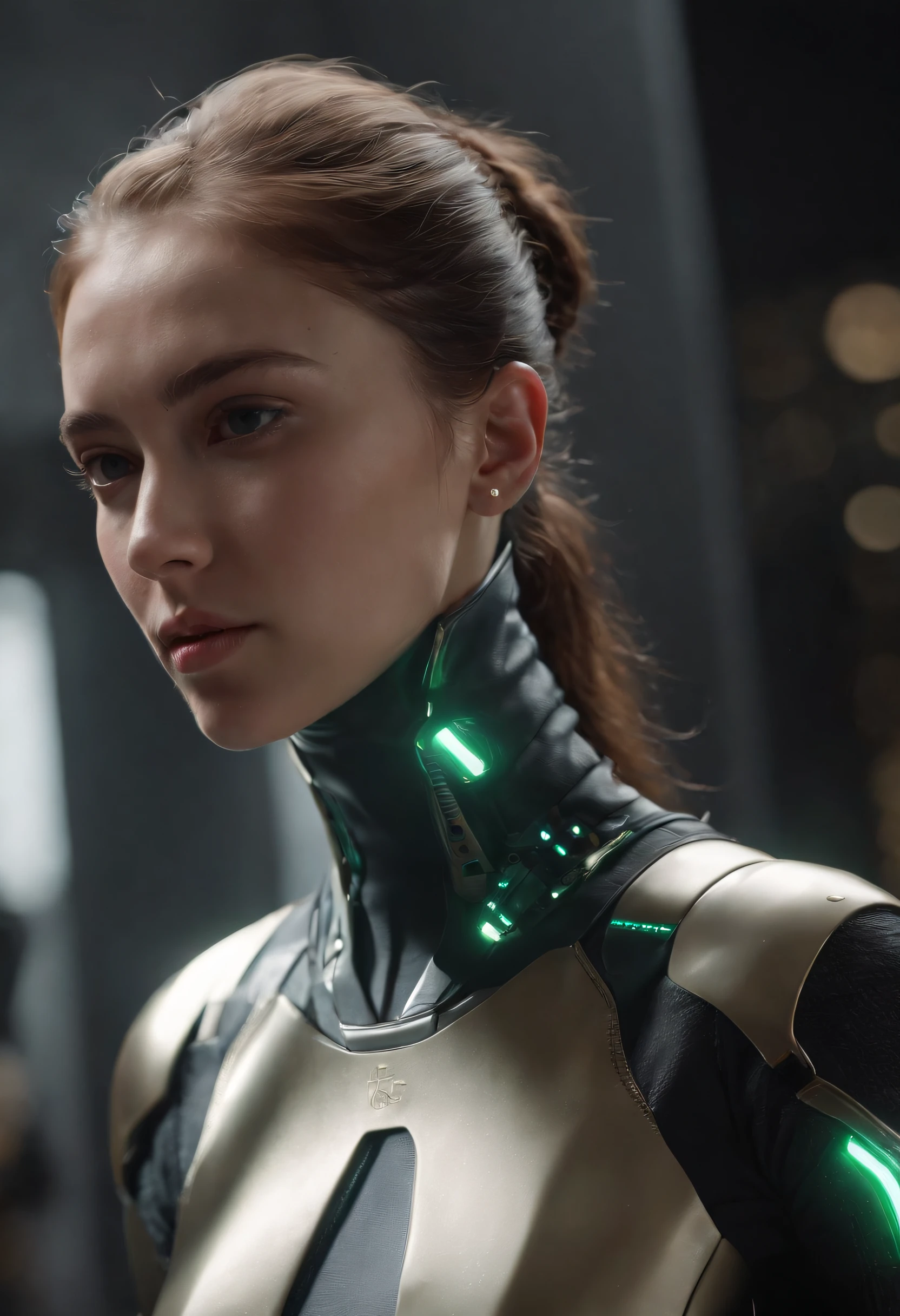 ((Calidad superior)), ((obra maestra)), ((realista)), (Los detalles), (Fotorrealista:1.5), La chica del futuro, Japoneses,(cuerpo grueso), (Traje blanco), 23years,La armadura se ilumina, Cyber hat, Abdominal exposure,Looking at the camera, dynamicposes, Science-Fiction, HDR, Trazado de rayos, NVIDIA RTX, Los ultra-Highres, Irreal 5, Sub-Surface Scatterring, Texturizado PBR, Post-procesamiento, Anisotropic filtering, Profundidad de campos, maximum sharpness and sharpness, Regla de los tercios、8K RAW、(Luminescent Particles:1.4)、(super-detailed CG、Unidad 8k Fondos de pantalla、....3D、lighting like a movie、destello de lente)、reflector、foco nítido、Arte cyberpunk、Arquitectura cyberpunk、