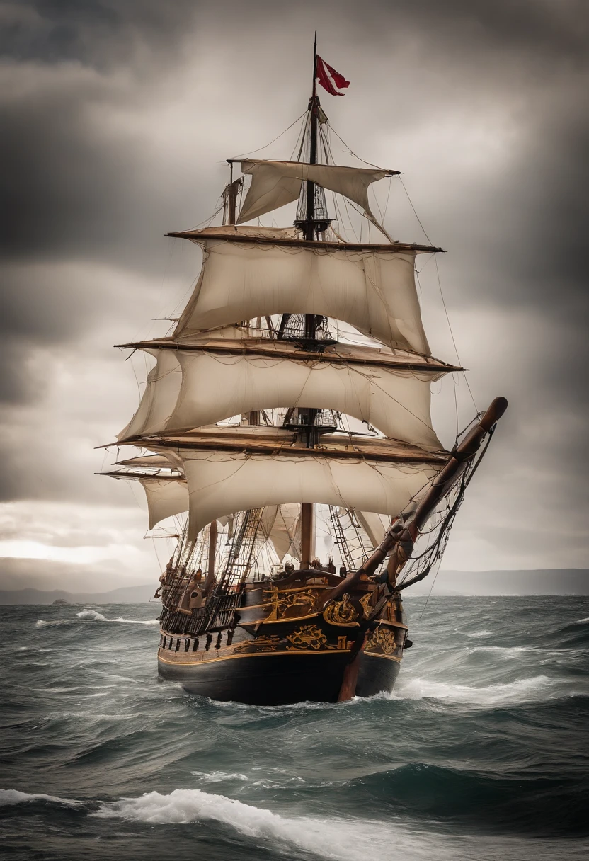 Era uma vez, in distant and stormy waters, um temido navio pirata chamado Barba Ruiva. His crew consisted of the most cruel and skilled pirates who ever sailed the seven seas. The captain, conhecido como Barba Ruiva, era um homem imponente, com uma longa barba ruiva que o distinguia dos demais.

O navio era uma verdadeira fortaleza flutuante. Their torn sails swayed in the wind as their masts creaked like hungry monsters. The deck boards were worn out, repletas de cicatrizes de batalhas passadas, silent witnesses to the threats faced by Redbeard and his crew.

Com o Jolly Roger, a famosa bandeira negra com uma caveira e dois ossos cruzados, tremulando no alto do mastro principal, o Barba Ruiva impunha medo em todos que cruzavam seu caminho. Seu nome era uma lenda nos quatro cantos do mundo, e marinheiros inexperientes tremiam apenas ao ouvir seu nome sussurrado ao vento.

The ship was equipped with cannons capable of sinking any vessel that dared to get too close. A cada batalha, o Barba Ruiva e seus homens emergiam vitoriosos, looting treasures and leaving a trail of destruction wherever they went.

No entanto, Behind the façade of barbarism and cruelty, the Redbeard was known to have a noble heart. He was said to possess a treasure map that indicated the location of unimaginable riches. Mas em vez de buscar esses tesouros para si mesmo, ele era conhecido por compartilhar sua fortuna com os menos afortunados, helping even remote island people who were going through difficulties.

Redbeard's ship was like family to its crew. A lealdade era maior do que qualquer riqueza saqueada, e cada um lutava com unhas e dentes para proteger seus companheiros.

Redbeard was respected not only for his prowess in battle, but also for his wisdom and intelligence. Ele lia livros em diversos idiomas e era um estrategista brilhante. Always one step ahead of your enemies