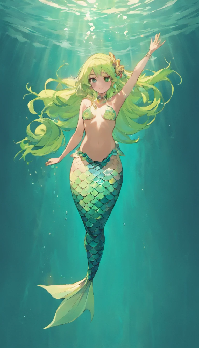 mermaid, with tail, long tail, long flowing hair, beautiful girl, full body, perfect, well detailed, well defined, ultra realistic, cinematic, neutral background, 8k.