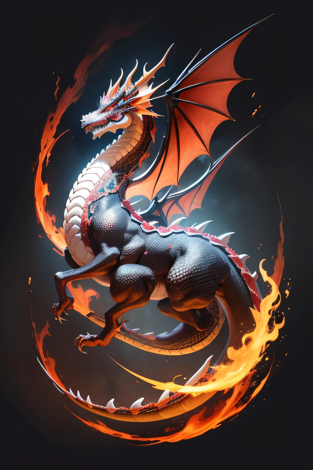 a photo of a feathered eastern dragon with glowing lava scales, feral, solo, digital media (artwork), dragon, full body, tail, laying down, wings, membrane wings, membrane (anatomy), (SimplePositiveXLv2:0.5), <lora:Dragons:1>