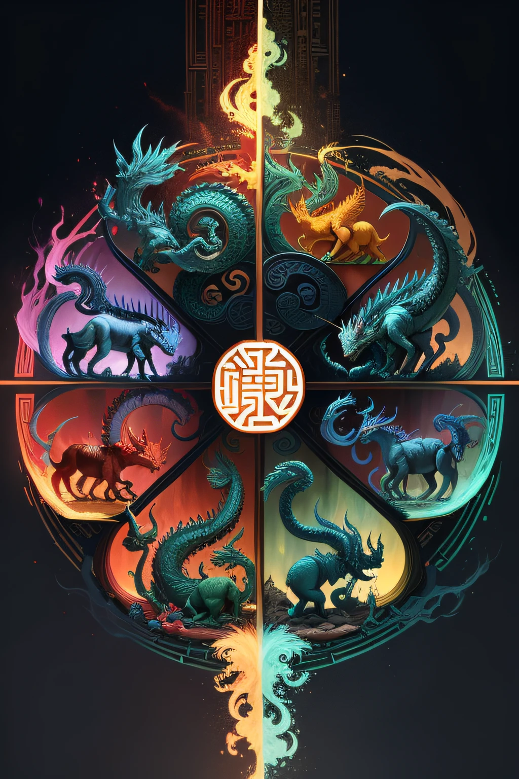 The nine divine dragons in ancient Chinese mythology