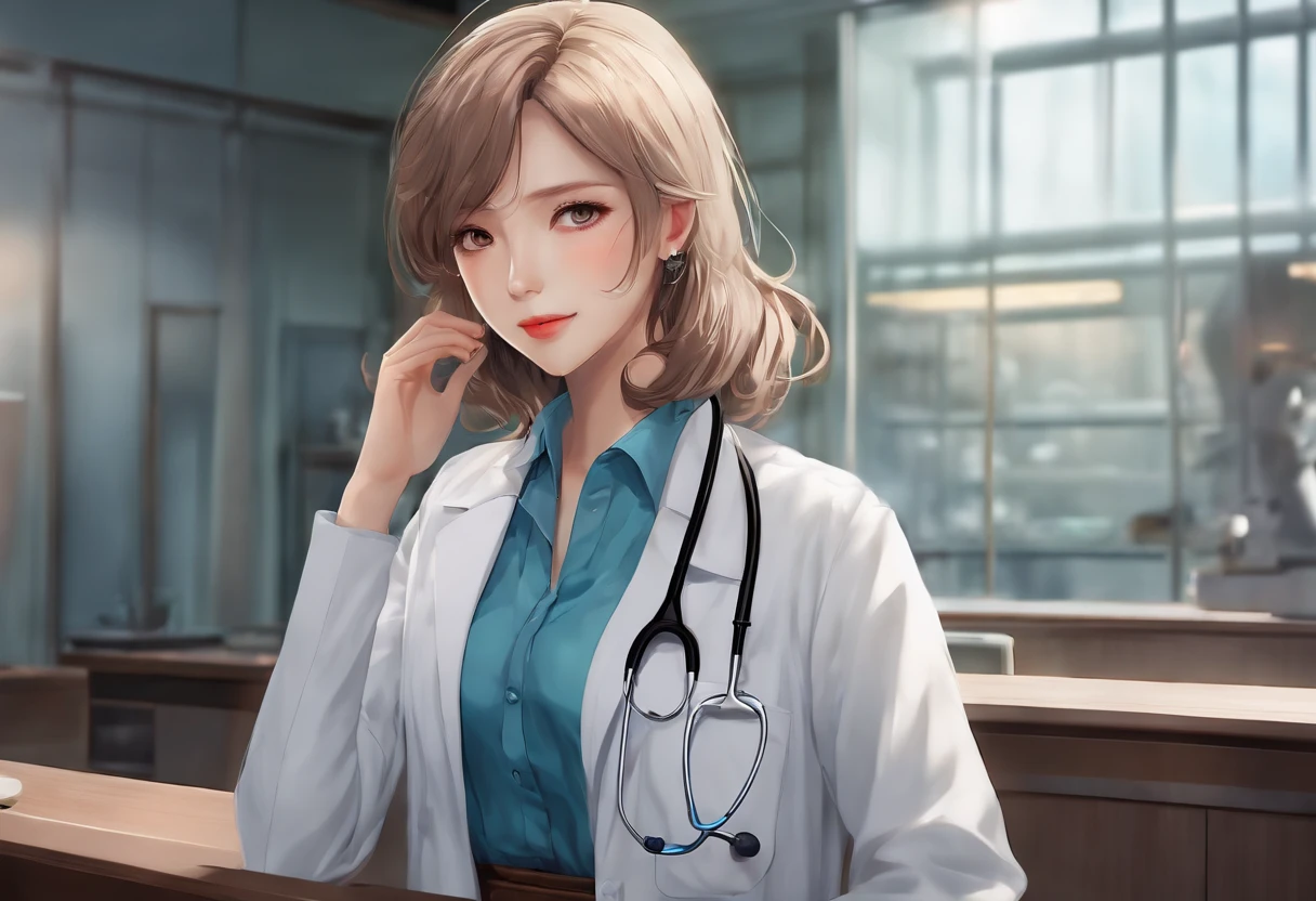 masutepiece, Best Quality, Illustration, Ultra-detailed, finely detail, hight resolution, 8K Wallpaper, Perfect dynamic composition, Beautiful detailed eyes, Doctor's clothes, Natural Color Lip,Longhaire