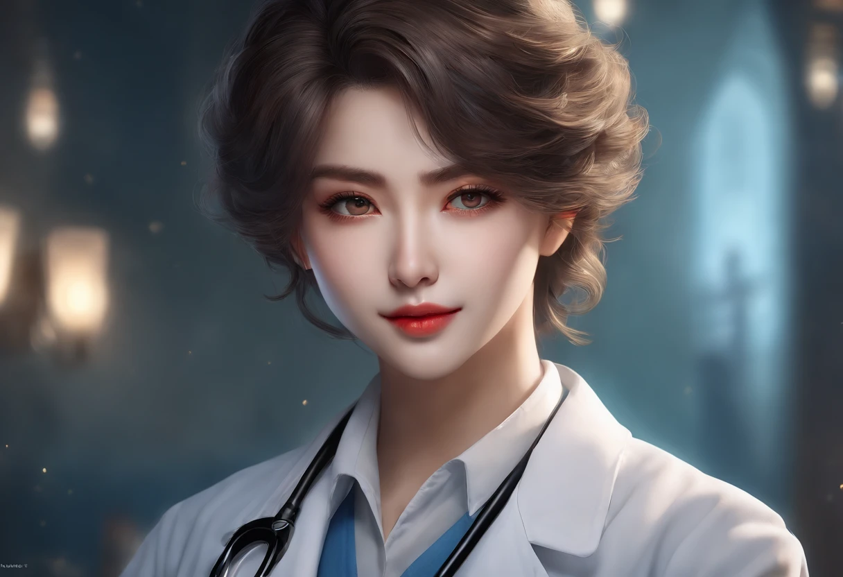 masutepiece, Best Quality, Illustration, Ultra-detailed, finely detail, hight resolution, 8K Wallpaper, Perfect dynamic composition, Beautiful detailed eyes, Doctor's clothes, Natural Color Lip,Longhaire