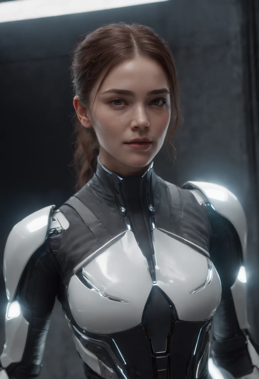 ((calidad superior)), ((obra maestra)), ((realista)), (Los detalles), (fotorrealista:1.5), La chica del futuro, Japoneses,(cuerpo grueso), (Traje blanco), 23years,La armadura se ilumina, Cyber hat, Abdominal exposure,Looking at the camera, dynamicposes, Science-Fiction, HDR, Trazado de rayos, NVIDIA RTX, Los ultra-Highres, Irreal 5, Sub-Surface Scatterring, PBR texturizado, Post-procesamiento, Anisotropic filtering, Profundidad de campos, maximum sharpness and sharpness, Regla de los tercios、8K RAW、(Luminescent Particles:1.4)、(super-detailed CG、Unidad 8k Fondos de pantalla、lighting like a movie、destello de lente)、Cara de metal negro, sangre, Cybernetic fists, alas, Fuego, ojos iluminados, reflector、foco nítido、Arte cyberpunk、arquitectura cyberpunk、