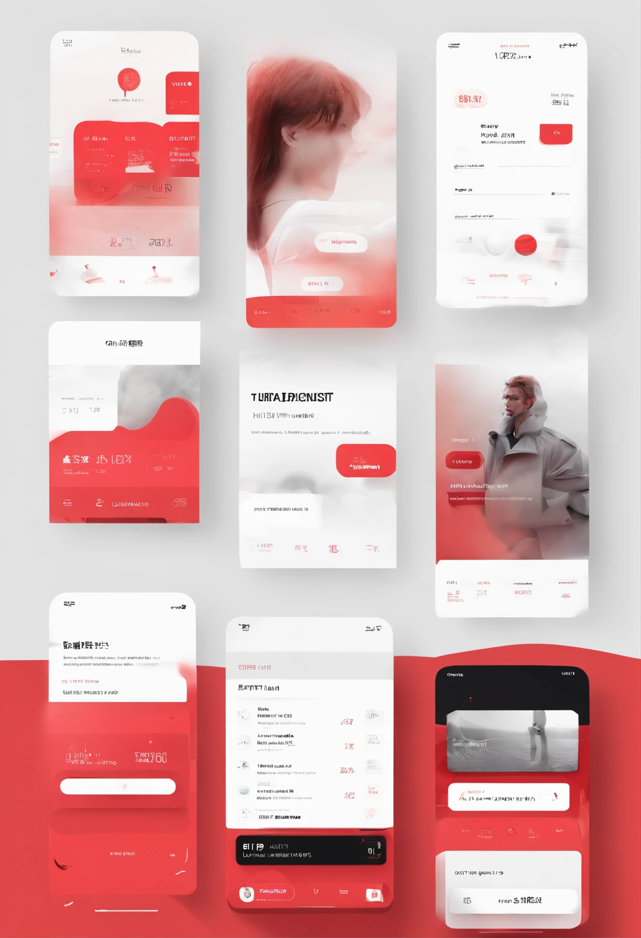 APP UI，Red and white theme，Timeline，User dynamics，Hide avatars