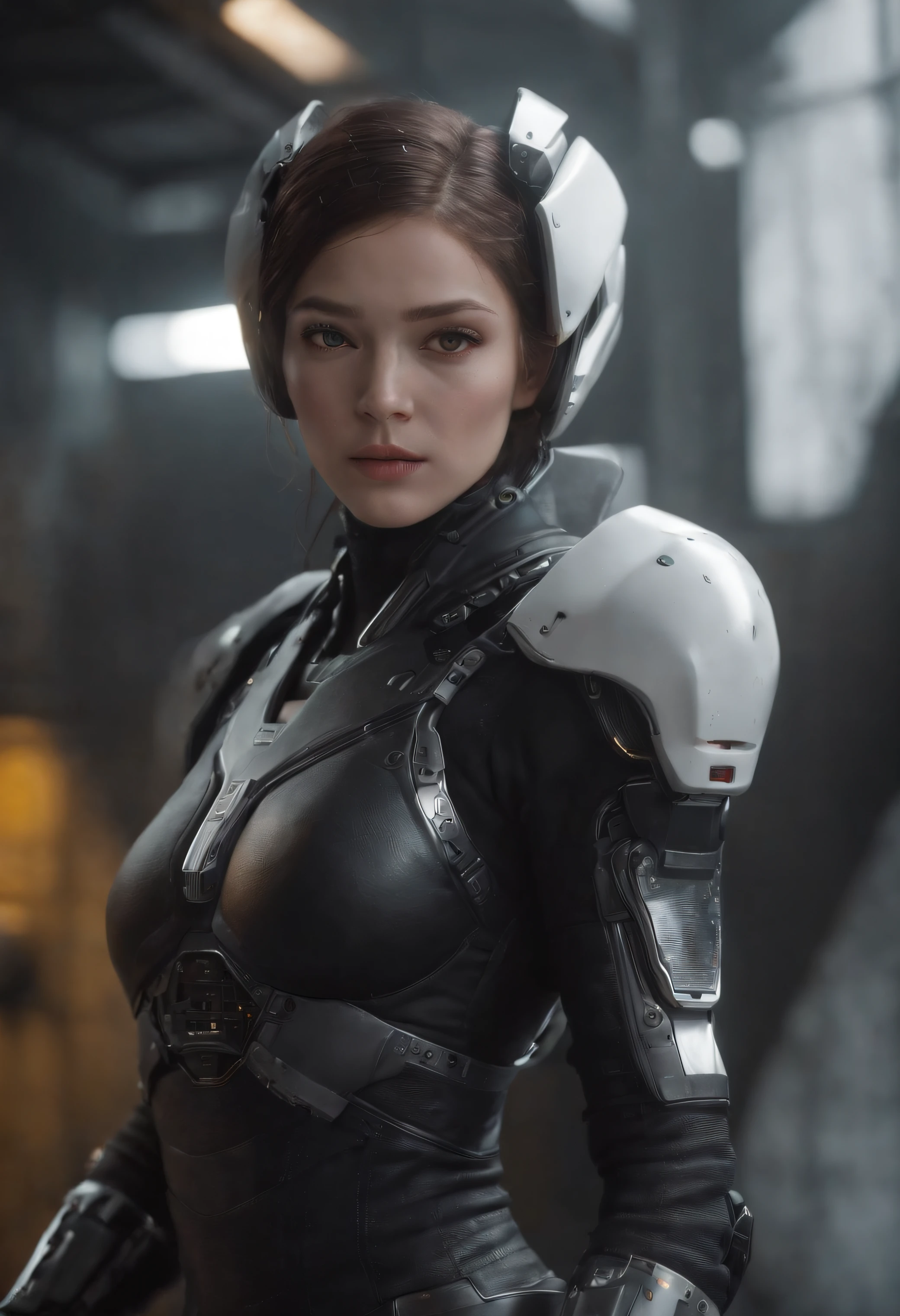 ((calidad superior)), ((obra maestra)), ((realista)), (Los detalles), (fotorrealista:1.5), La chica del futuro, Japoneses,(cuerpo grueso), (Traje blanco), 23years,La armadura se ilumina, Cyber hat, Abdominal exposure,Looking at the camera, dynamicposes, Science-Fiction, HDR, Trazado de rayos, NVIDIA RTX, Los ultra-Highres, Irreal 5, Sub-Surface Scatterring, PBR texturizado, Post-procesamiento, Anisotropic filtering, Profundidad de campos, maximum sharpness and sharpness, Regla de los tercios、8K RAW、(Luminescent Particles:1.4)、(super-detailed CG、Unidad 8k Fondos de pantalla、lighting like a movie、destello de lente)、Cara de metal negro, sangre, Cybernetic fists, alas, Fuego, ojos iluminados, reflector、foco nítido、Arte cyberpunk、arquitectura cyberpunk、
