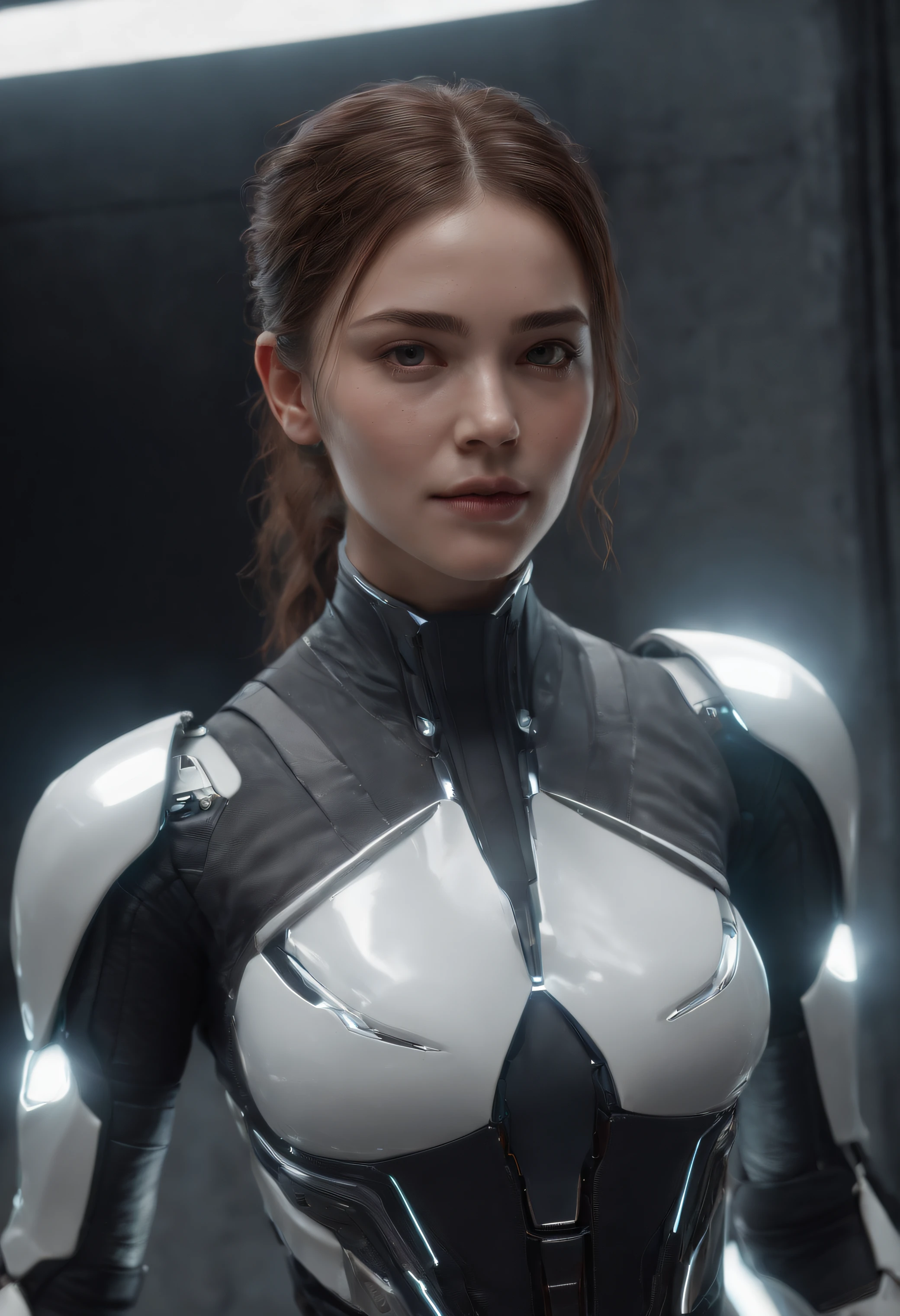 ((calidad superior)), ((obra maestra)), ((realista)), (Los detalles), (fotorrealista:1.5), La chica del futuro, Japoneses,(cuerpo grueso), (Traje blanco), 23years,La armadura se ilumina, Cyber hat, Abdominal exposure,Looking at the camera, dynamicposes, Science-Fiction, HDR, Trazado de rayos, NVIDIA RTX, Los ultra-Highres, Irreal 5, Sub-Surface Scatterring, PBR texturizado, Post-procesamiento, Anisotropic filtering, Profundidad de campos, maximum sharpness and sharpness, Regla de los tercios、8K RAW、(Luminescent Particles:1.4)、(super-detailed CG、Unidad 8k Fondos de pantalla、lighting like a movie、destello de lente)、Cara de metal negro, sangre, Cybernetic fists, alas, Fuego, ojos iluminados, reflector、foco nítido、Arte cyberpunk、arquitectura cyberpunk、