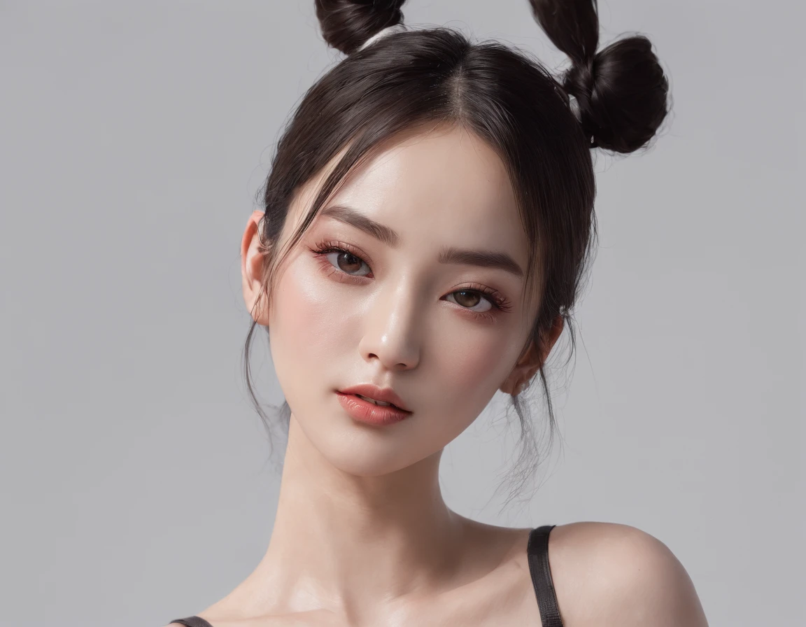 hight resolution,4K,nffsw,1girl in, Photorealistic, Realistic,sweat skin, Thin face,yangmi,Heavy makeup, Standing,(((Half body))), medium breasts,earing , Tied up, Sexy, Cute eyes, Daddy's