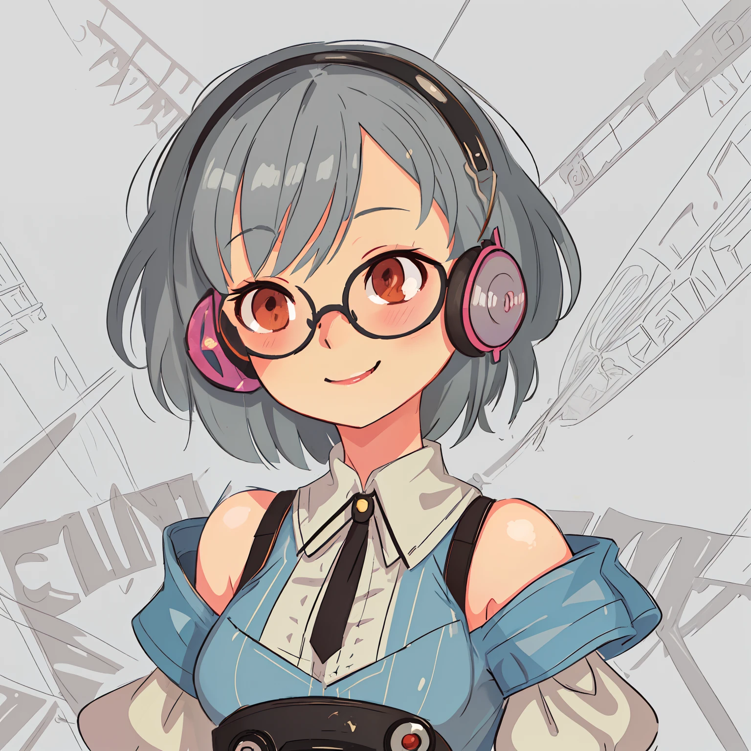 Cute, chibi, anime, streamer avatar, happy face, cute smile, headset, profile picture format, bust up, 1 girl, cute smile, glasses, youtuber, vtuber, video streamer, cyberpunk theme, off shoulder, sexy upper body, close up, looking to viewer. flat gray color for background style ivan talavera and artgerm, inspired by Ray Caesar, karol bak uhd, beautiful digital artwork, in style of artgerm, stunning digital illustration, fantasy art behance, style artgerm, render of april, in the style artgerm 64k Canon EOS 5D Mark IV DSLR camera, using an EF 24-70mm f/2.8L II USM lens