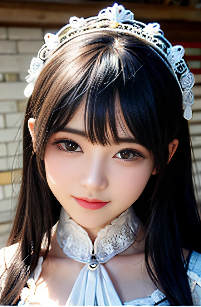 Textures with high loads、(Portrait Style)、(color:dreamy)、Soft light、Transparency、Ultra-fine peeling、ornate detail、Fine wrinkles、A little dressing costume、(s asleep)、Latest HDRI environment map、Wide-angle lens effect、「Add more detail」。Look here and smile、