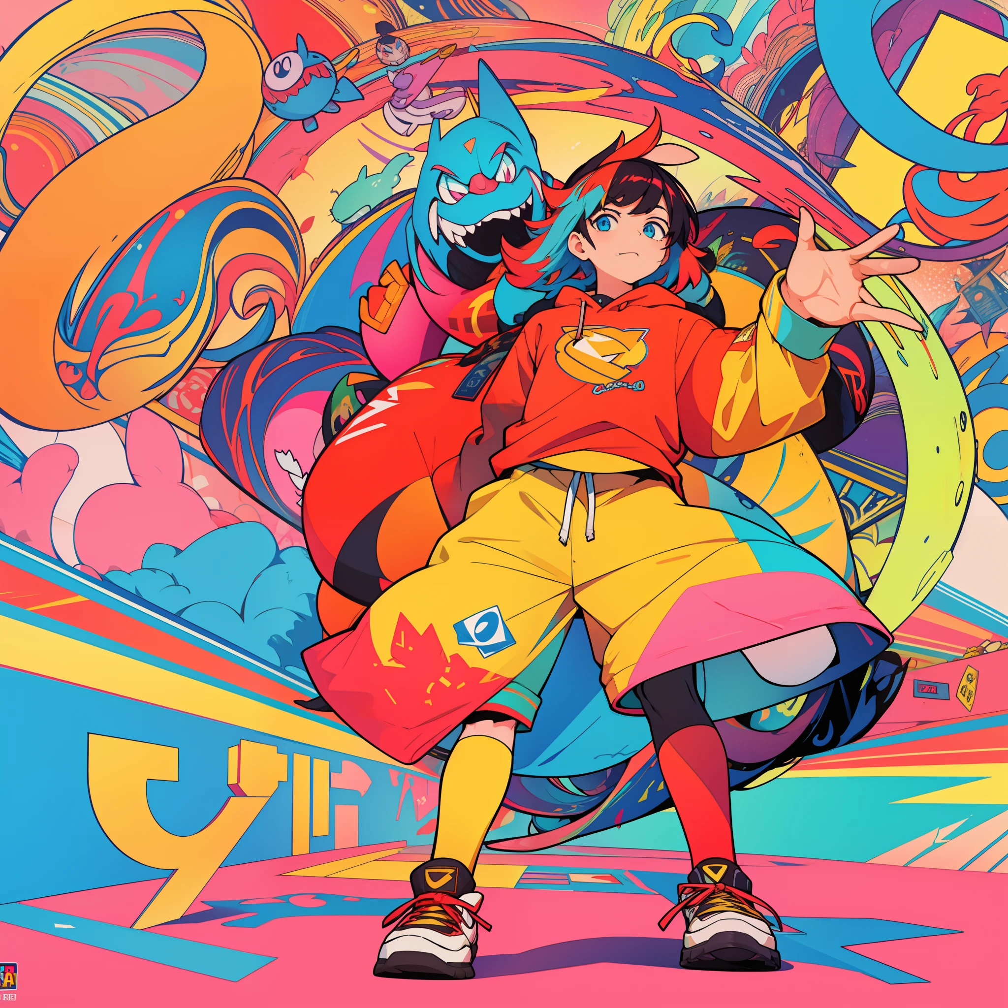 A logo、colorful backdrop、Letters in the middle、(Mat-AIart)The character、Colorful characters
